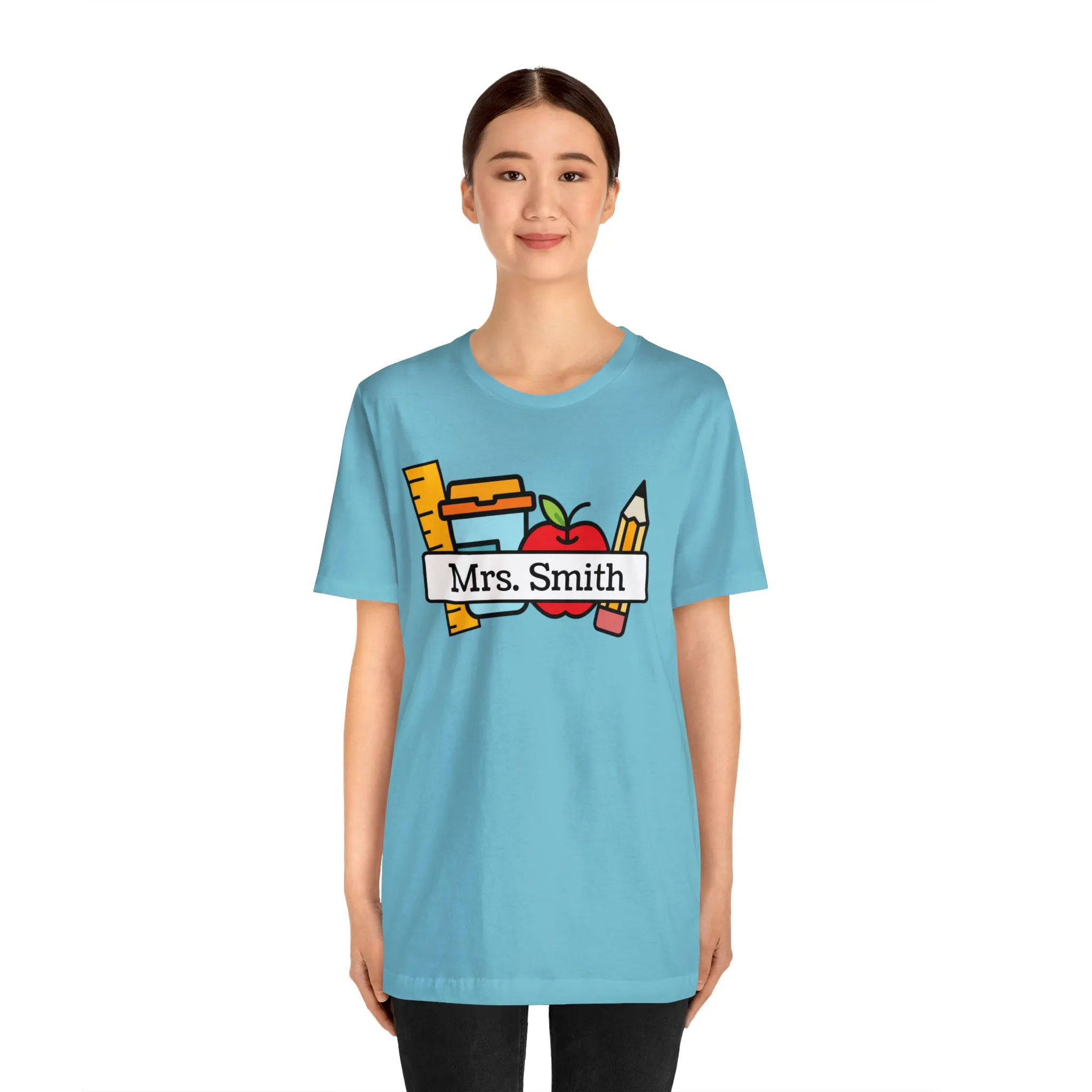 CUSTOM Teacher Personalized T-Shirt | Teacher's School Supplies Tee |  Bella Canvas 3001 Unisex | School Days Short Sleeve Tshirt