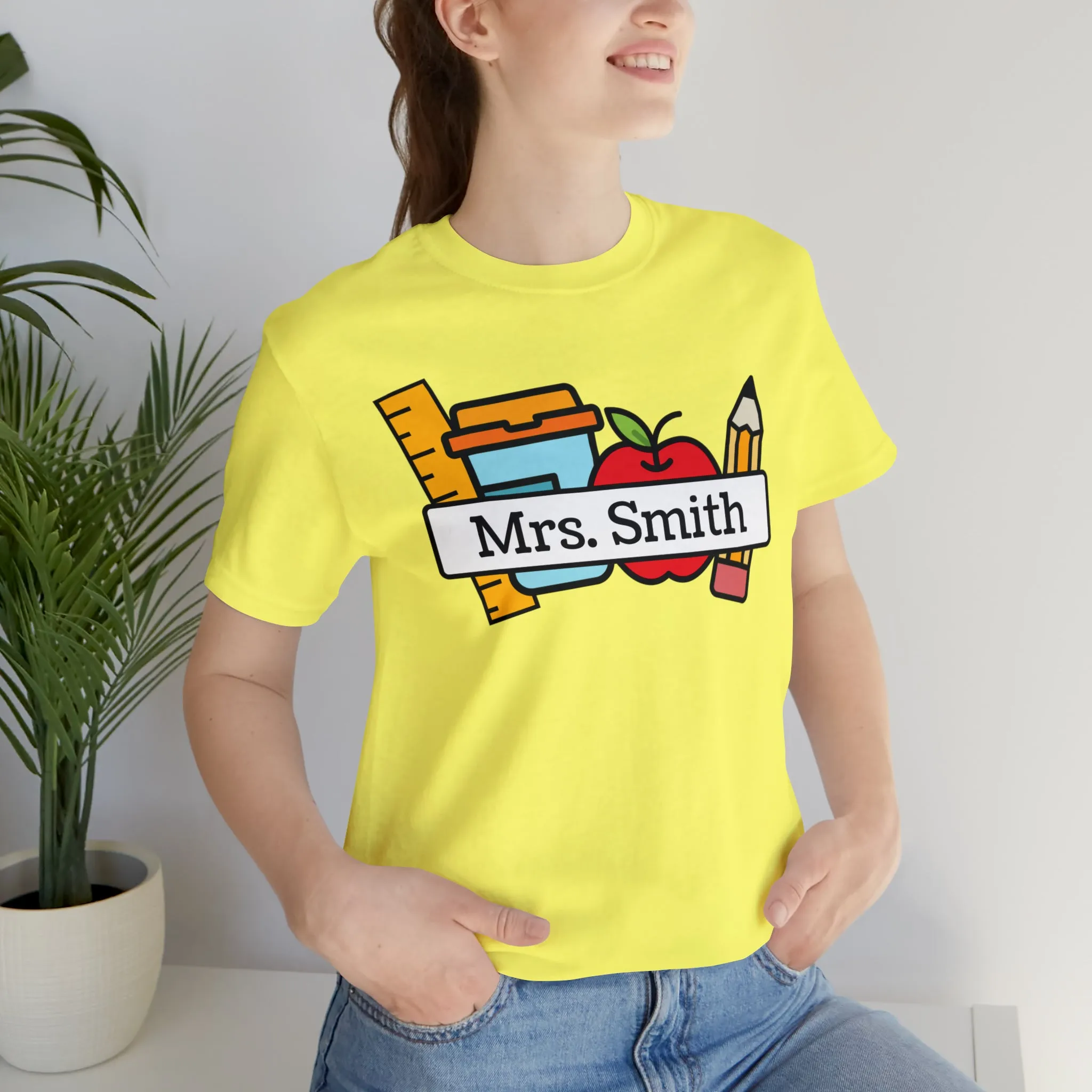 CUSTOM Teacher Personalized T-Shirt | Teacher's School Supplies Tee |  Bella Canvas 3001 Unisex | School Days Short Sleeve Tshirt