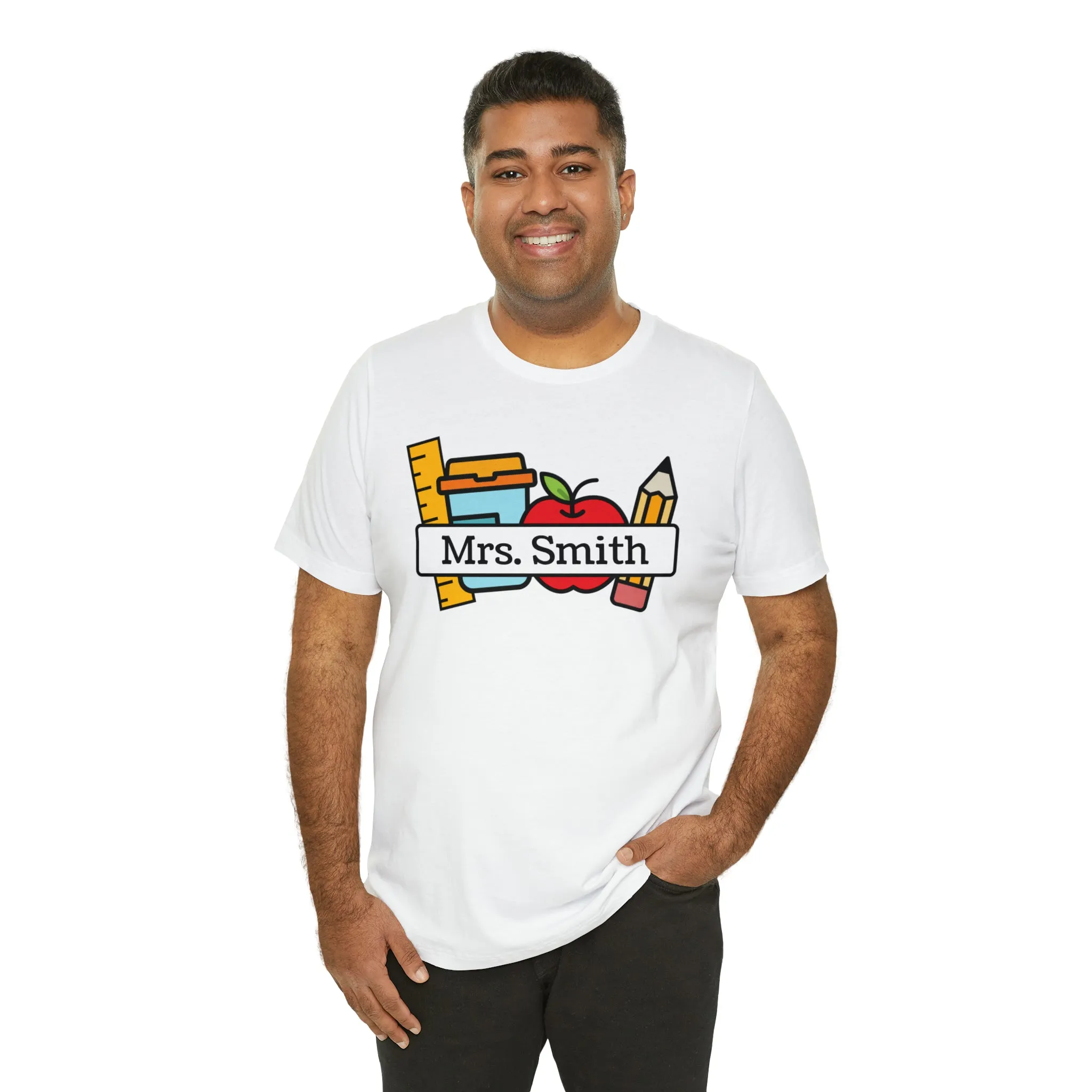 CUSTOM Teacher Personalized T-Shirt | Teacher's School Supplies Tee |  Bella Canvas 3001 Unisex | School Days Short Sleeve Tshirt
