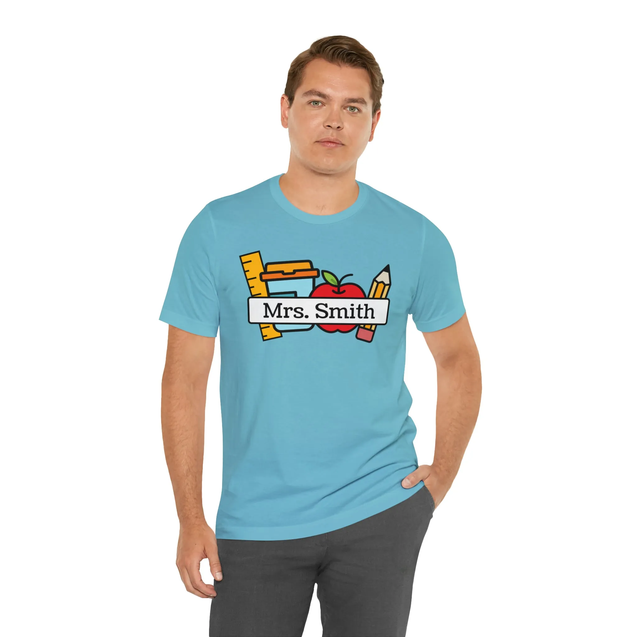 CUSTOM Teacher Personalized T-Shirt | Teacher's School Supplies Tee |  Bella Canvas 3001 Unisex | School Days Short Sleeve Tshirt