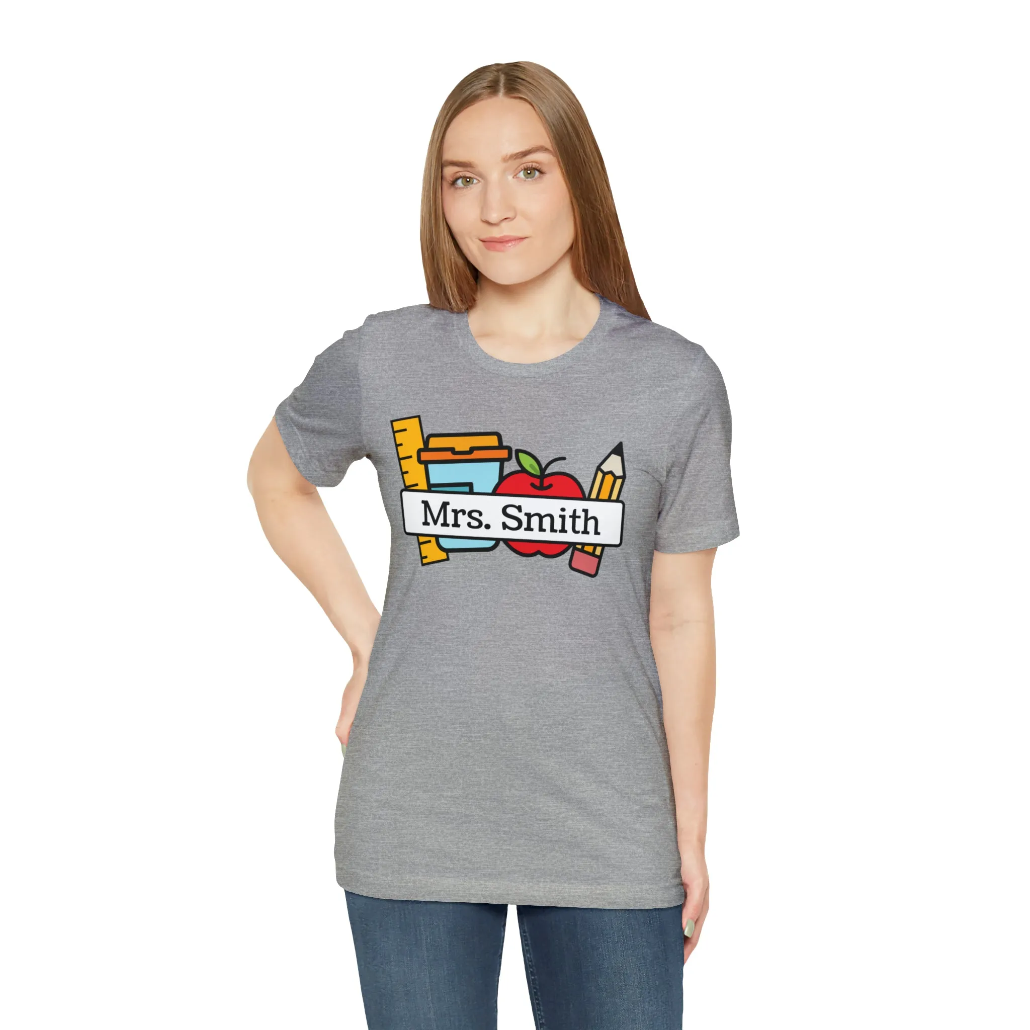 CUSTOM Teacher Personalized T-Shirt | Teacher's School Supplies Tee |  Bella Canvas 3001 Unisex | School Days Short Sleeve Tshirt