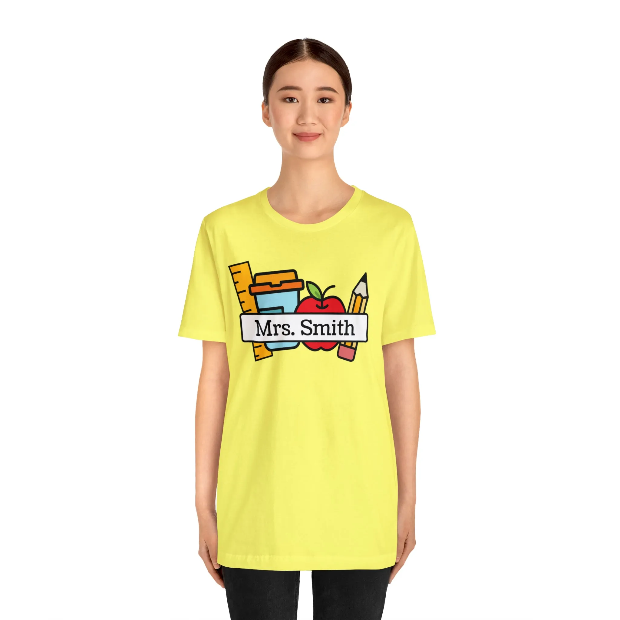 CUSTOM Teacher Personalized T-Shirt | Teacher's School Supplies Tee |  Bella Canvas 3001 Unisex | School Days Short Sleeve Tshirt