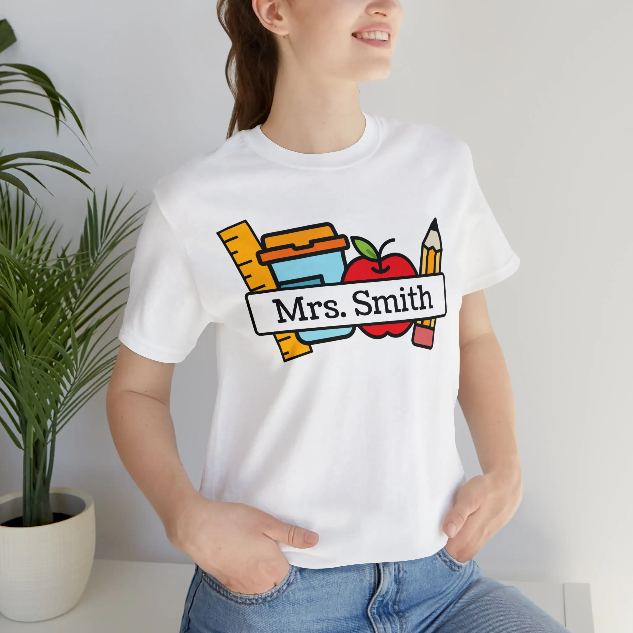 CUSTOM Teacher Personalized T-Shirt | Teacher's School Supplies Tee |  Bella Canvas 3001 Unisex | School Days Short Sleeve Tshirt