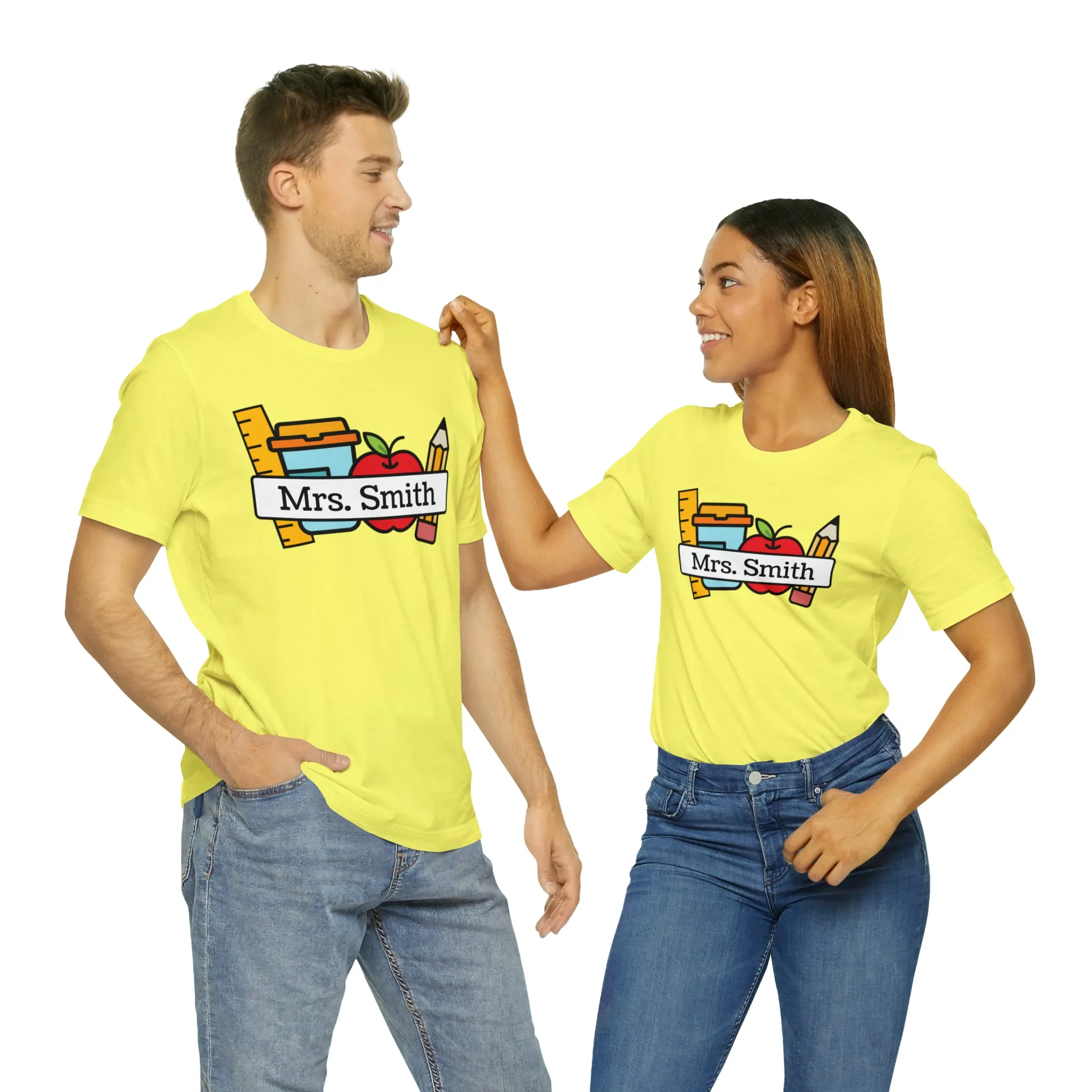 CUSTOM Teacher Personalized T-Shirt | Teacher's School Supplies Tee |  Bella Canvas 3001 Unisex | School Days Short Sleeve Tshirt