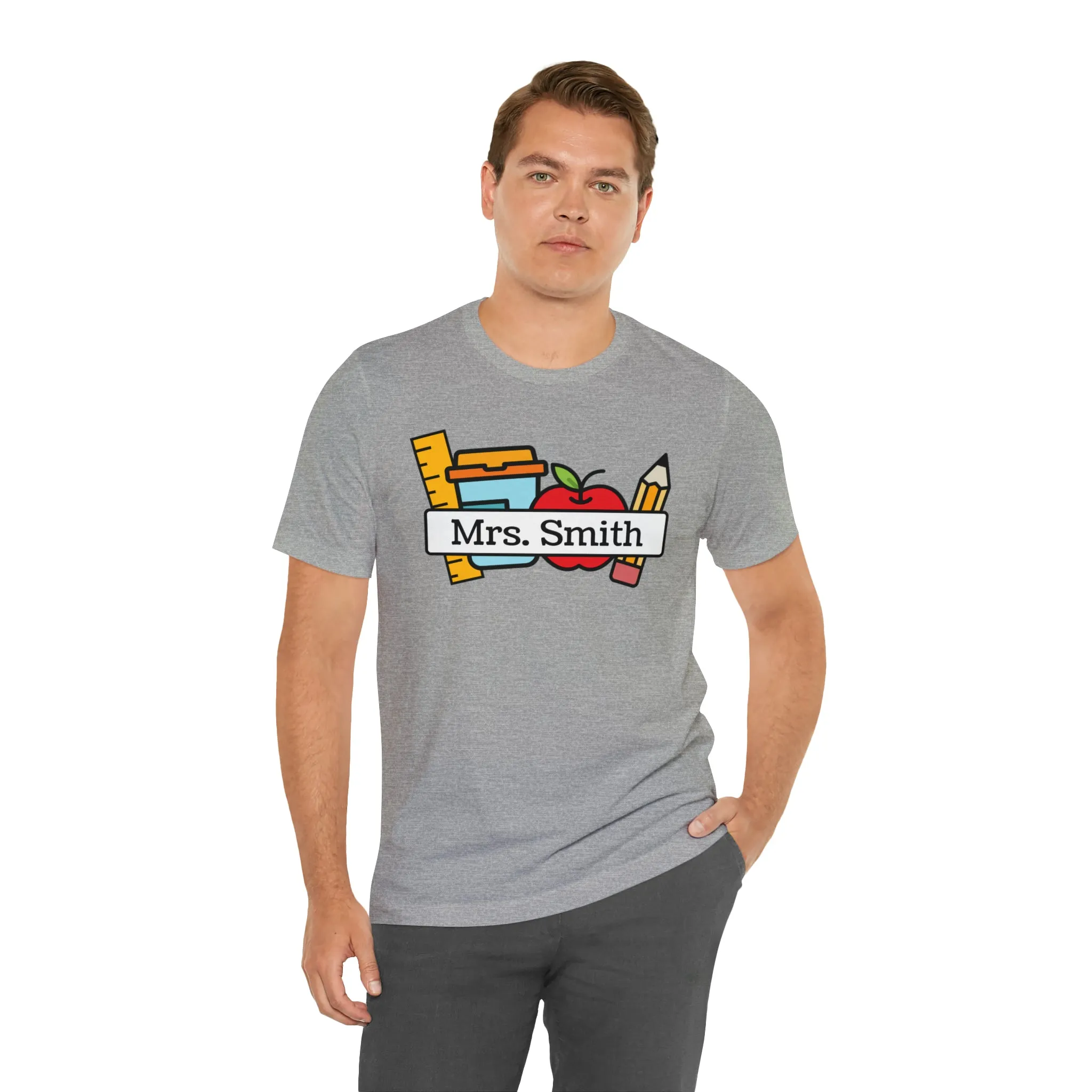 CUSTOM Teacher Personalized T-Shirt | Teacher's School Supplies Tee |  Bella Canvas 3001 Unisex | School Days Short Sleeve Tshirt