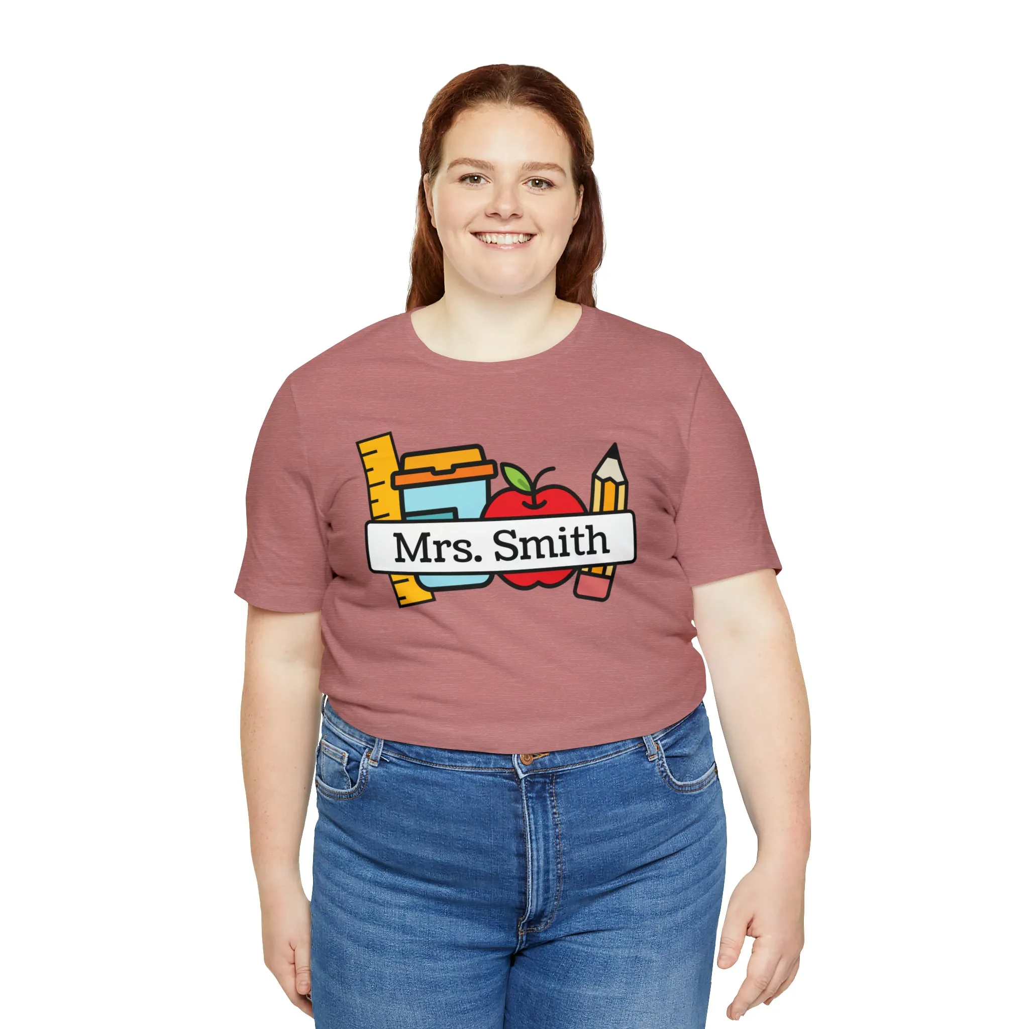 CUSTOM Teacher Personalized T-Shirt | Teacher's School Supplies Tee |  Bella Canvas 3001 Unisex | School Days Short Sleeve Tshirt
