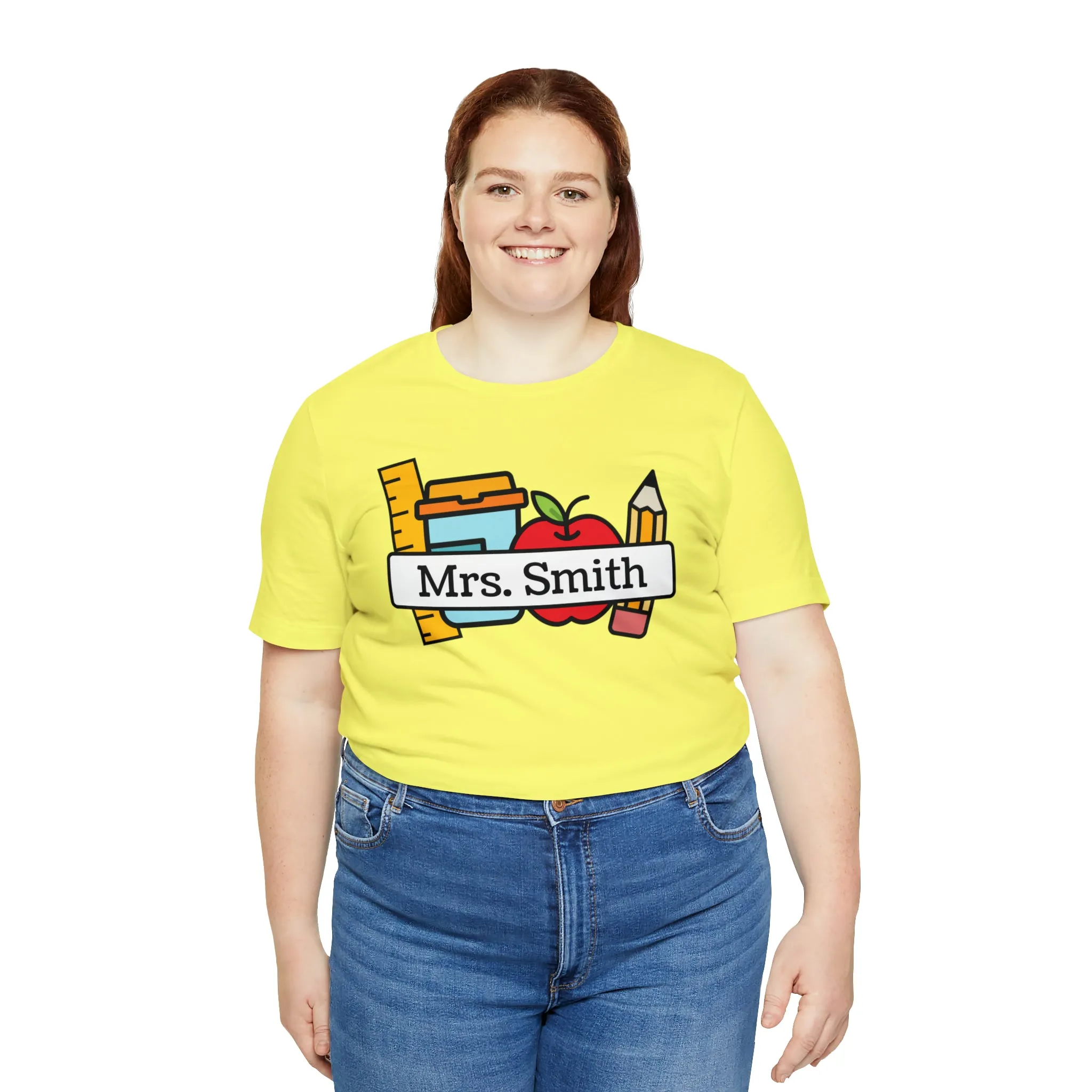 CUSTOM Teacher Personalized T-Shirt | Teacher's School Supplies Tee |  Bella Canvas 3001 Unisex | School Days Short Sleeve Tshirt