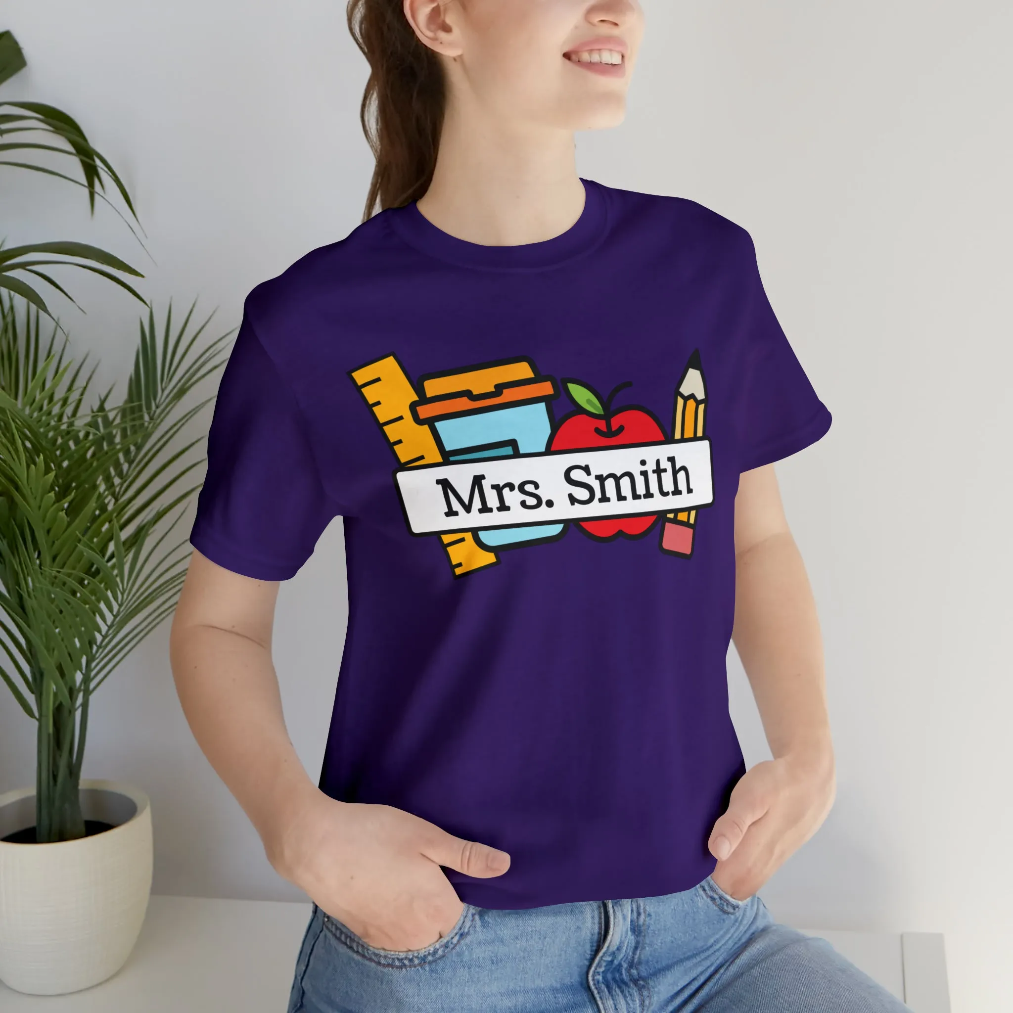 CUSTOM Teacher Personalized T-Shirt | Teacher's School Supplies Tee |  Bella Canvas 3001 Unisex | School Days Short Sleeve Tshirt