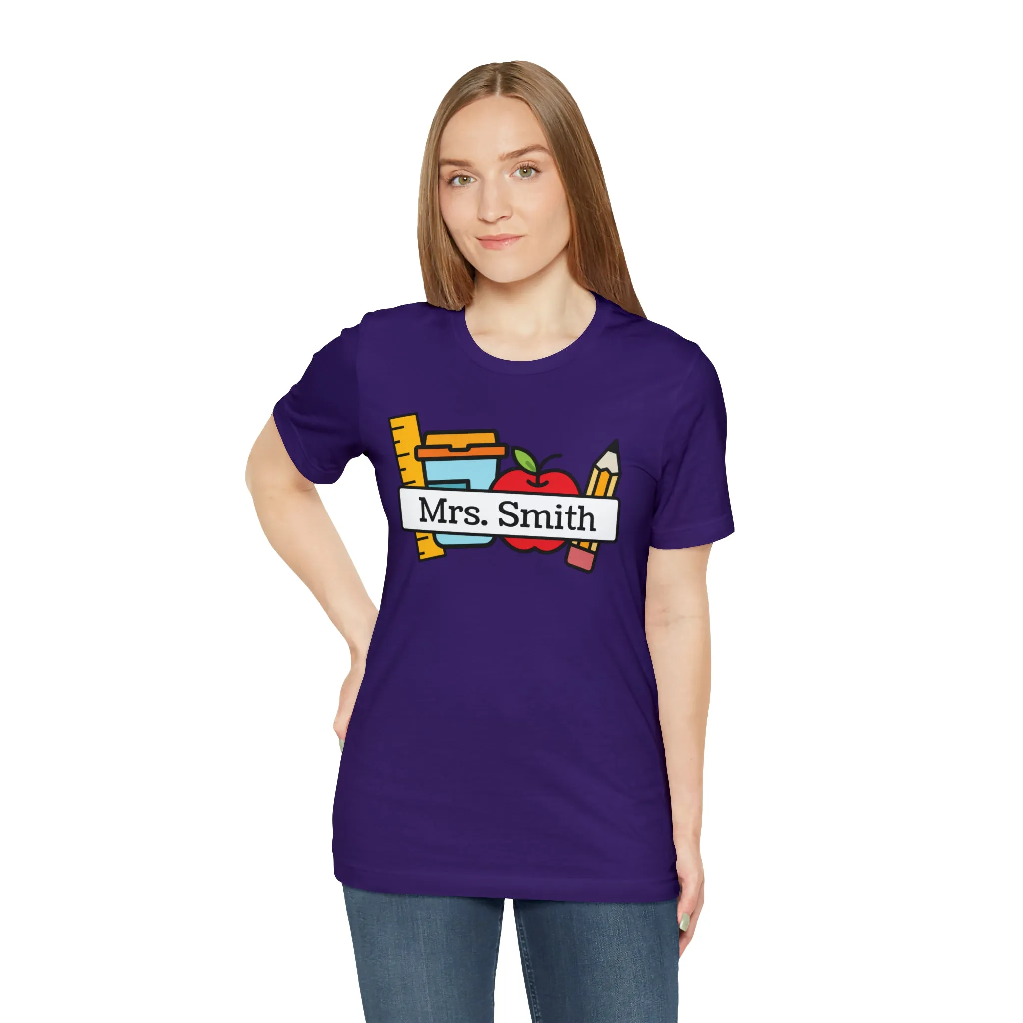 CUSTOM Teacher Personalized T-Shirt | Teacher's School Supplies Tee |  Bella Canvas 3001 Unisex | School Days Short Sleeve Tshirt