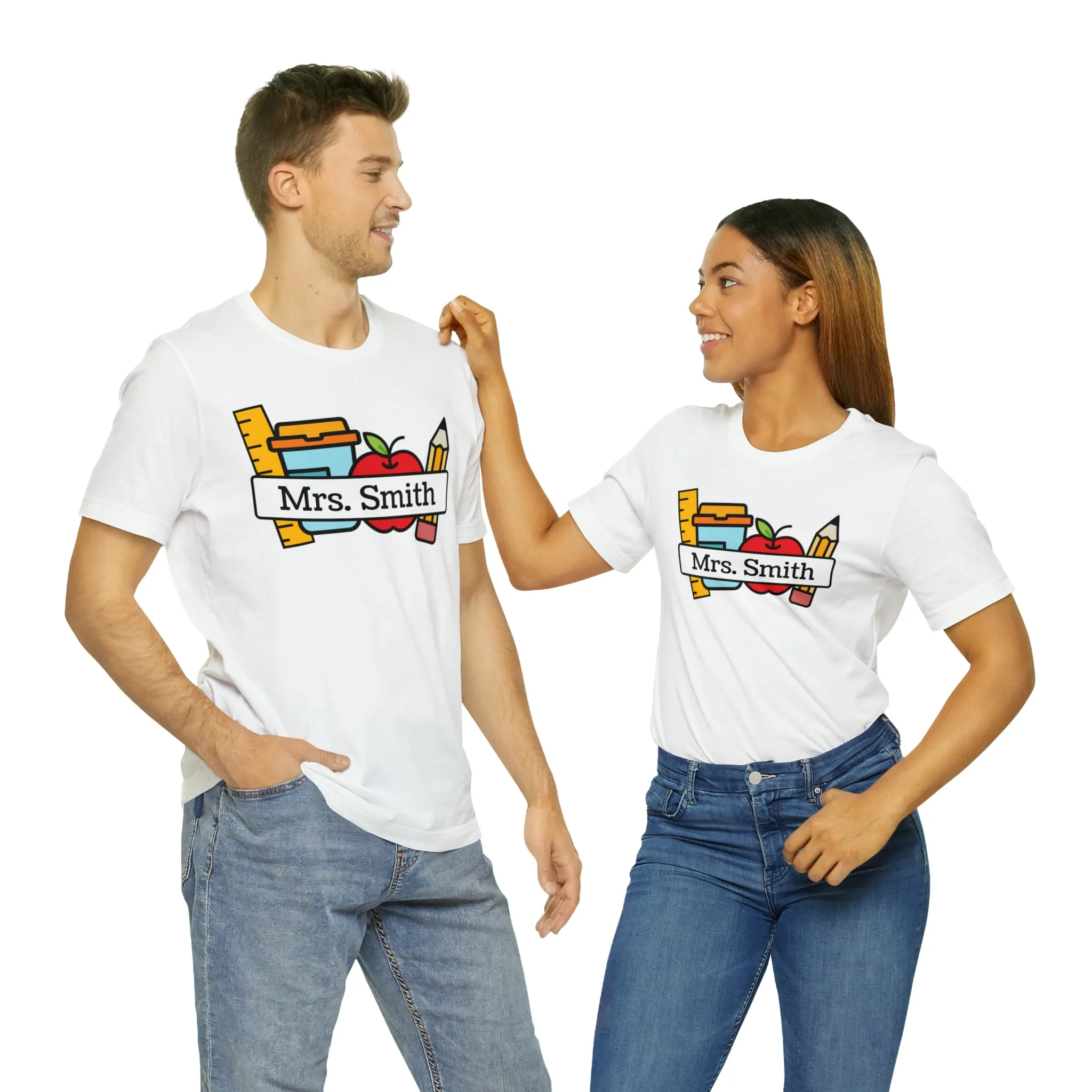 CUSTOM Teacher Personalized T-Shirt | Teacher's School Supplies Tee |  Bella Canvas 3001 Unisex | School Days Short Sleeve Tshirt