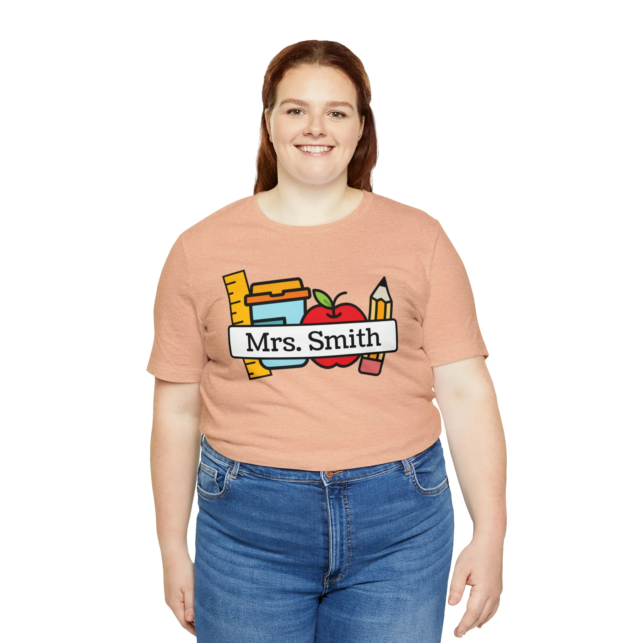 CUSTOM Teacher Personalized T-Shirt | Teacher's School Supplies Tee |  Bella Canvas 3001 Unisex | School Days Short Sleeve Tshirt