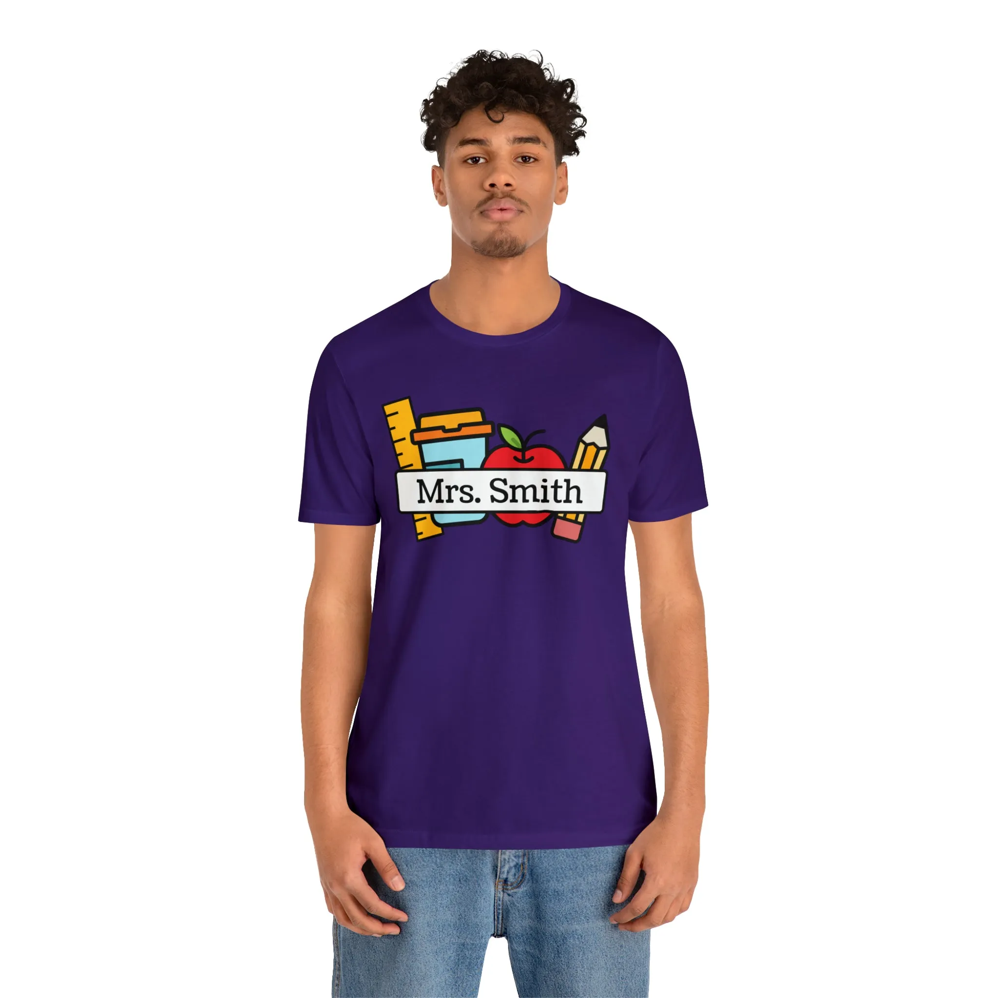 CUSTOM Teacher Personalized T-Shirt | Teacher's School Supplies Tee |  Bella Canvas 3001 Unisex | School Days Short Sleeve Tshirt