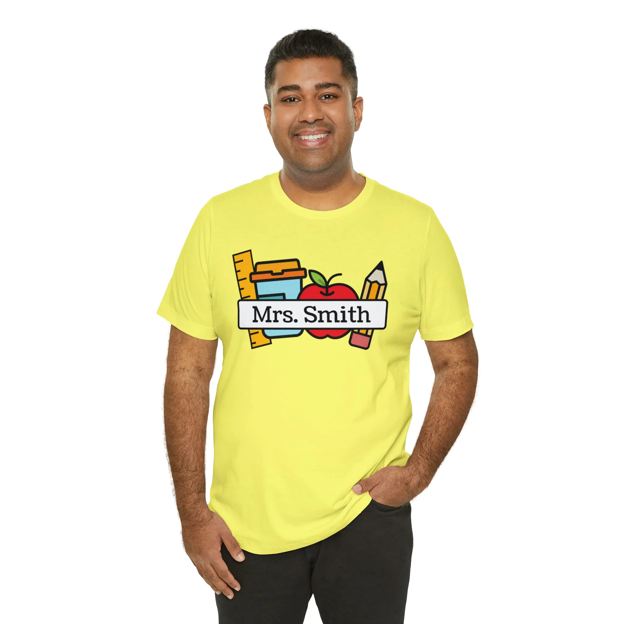CUSTOM Teacher Personalized T-Shirt | Teacher's School Supplies Tee |  Bella Canvas 3001 Unisex | School Days Short Sleeve Tshirt