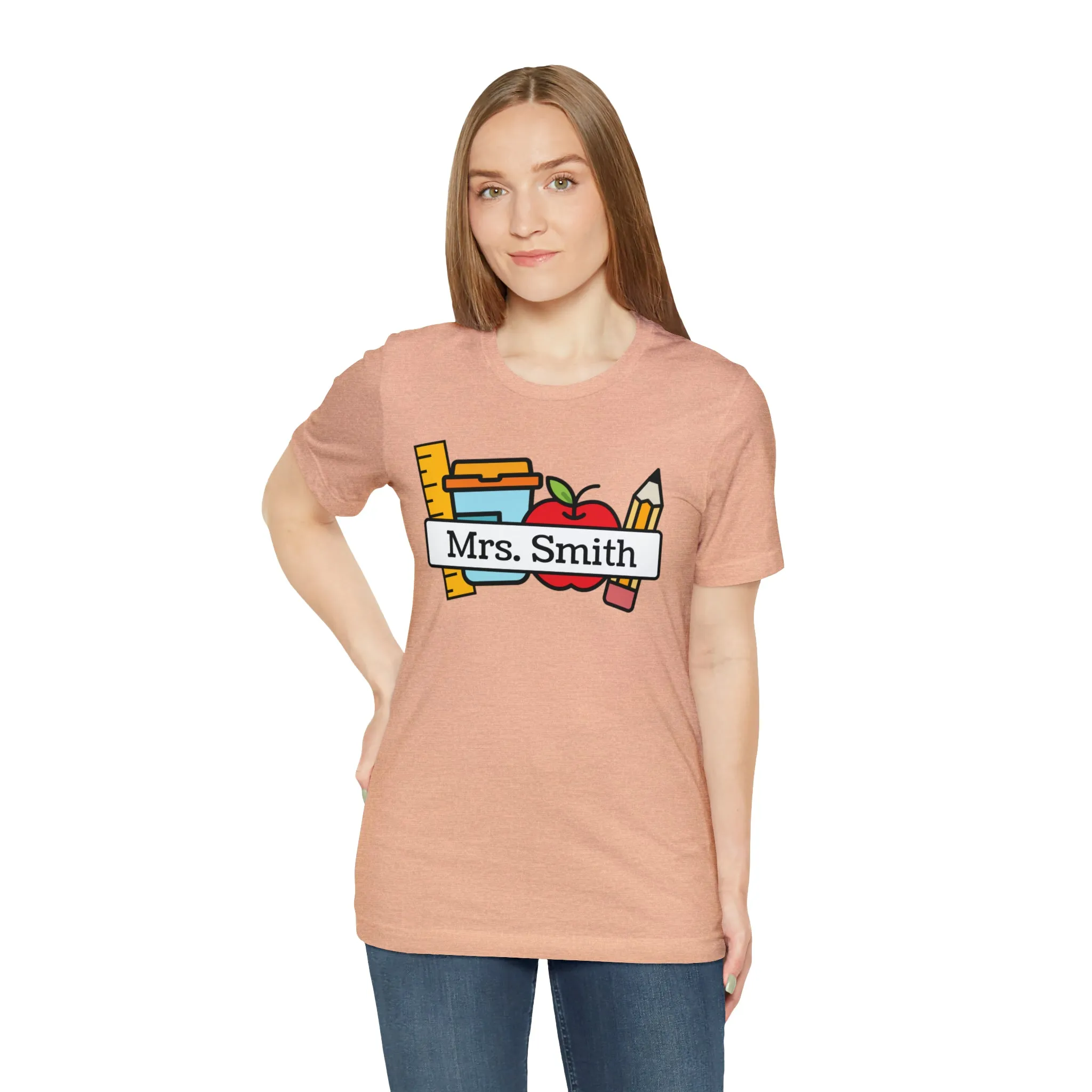 CUSTOM Teacher Personalized T-Shirt | Teacher's School Supplies Tee |  Bella Canvas 3001 Unisex | School Days Short Sleeve Tshirt