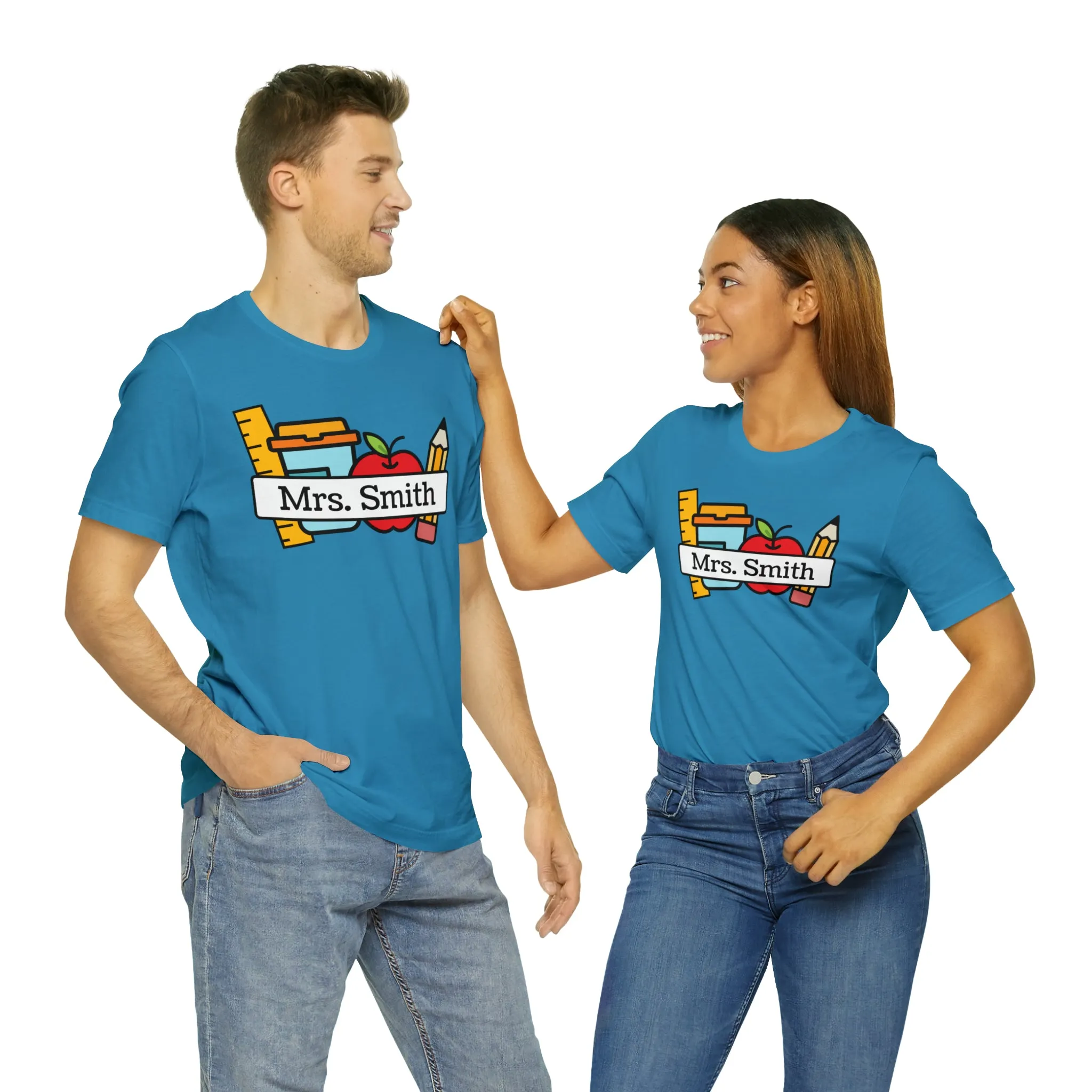CUSTOM Teacher Personalized T-Shirt | Teacher's School Supplies Tee |  Bella Canvas 3001 Unisex | School Days Short Sleeve Tshirt