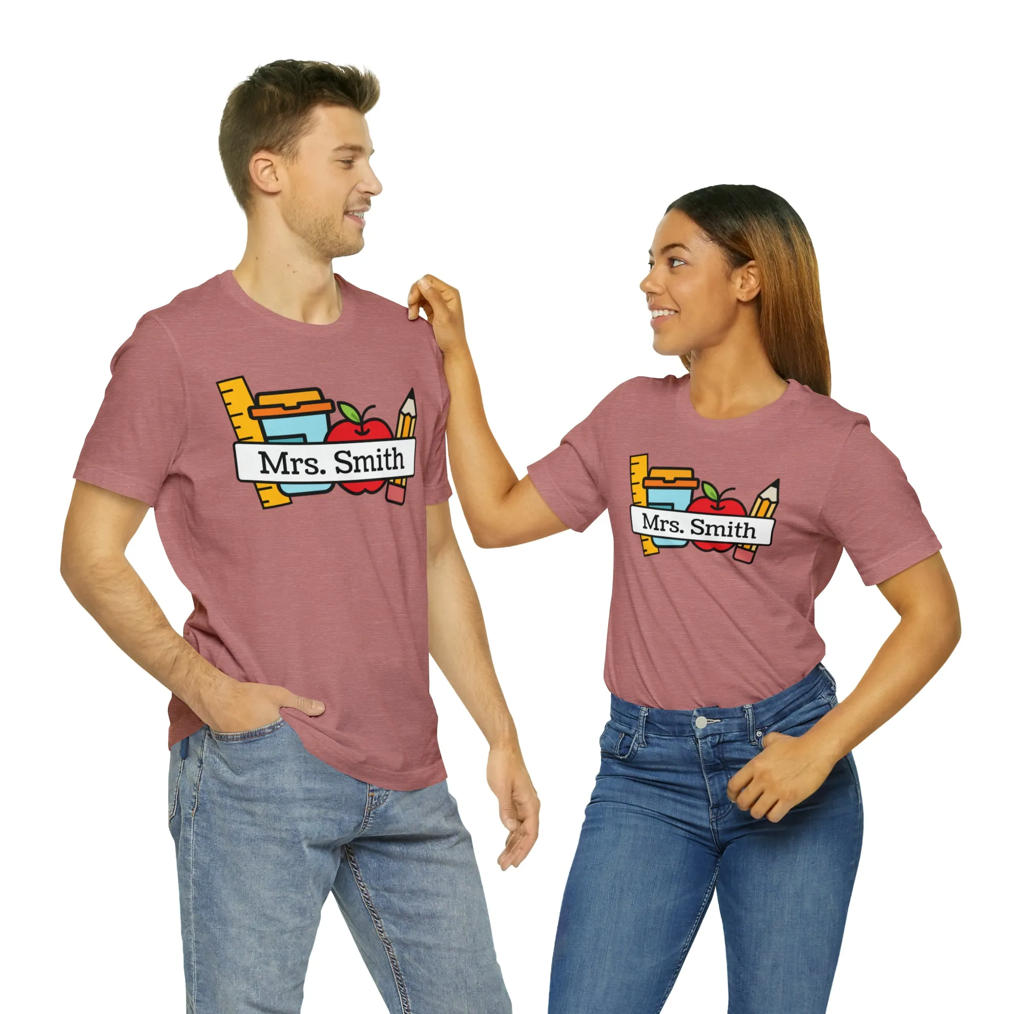 CUSTOM Teacher Personalized T-Shirt | Teacher's School Supplies Tee |  Bella Canvas 3001 Unisex | School Days Short Sleeve Tshirt
