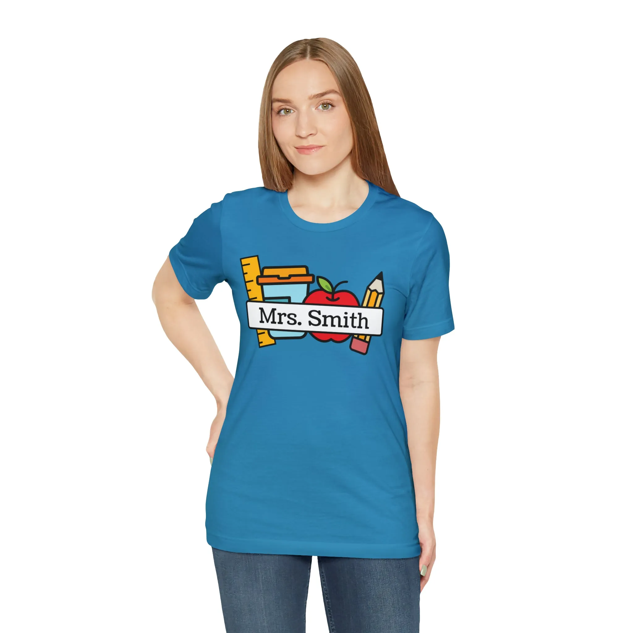 CUSTOM Teacher Personalized T-Shirt | Teacher's School Supplies Tee |  Bella Canvas 3001 Unisex | School Days Short Sleeve Tshirt