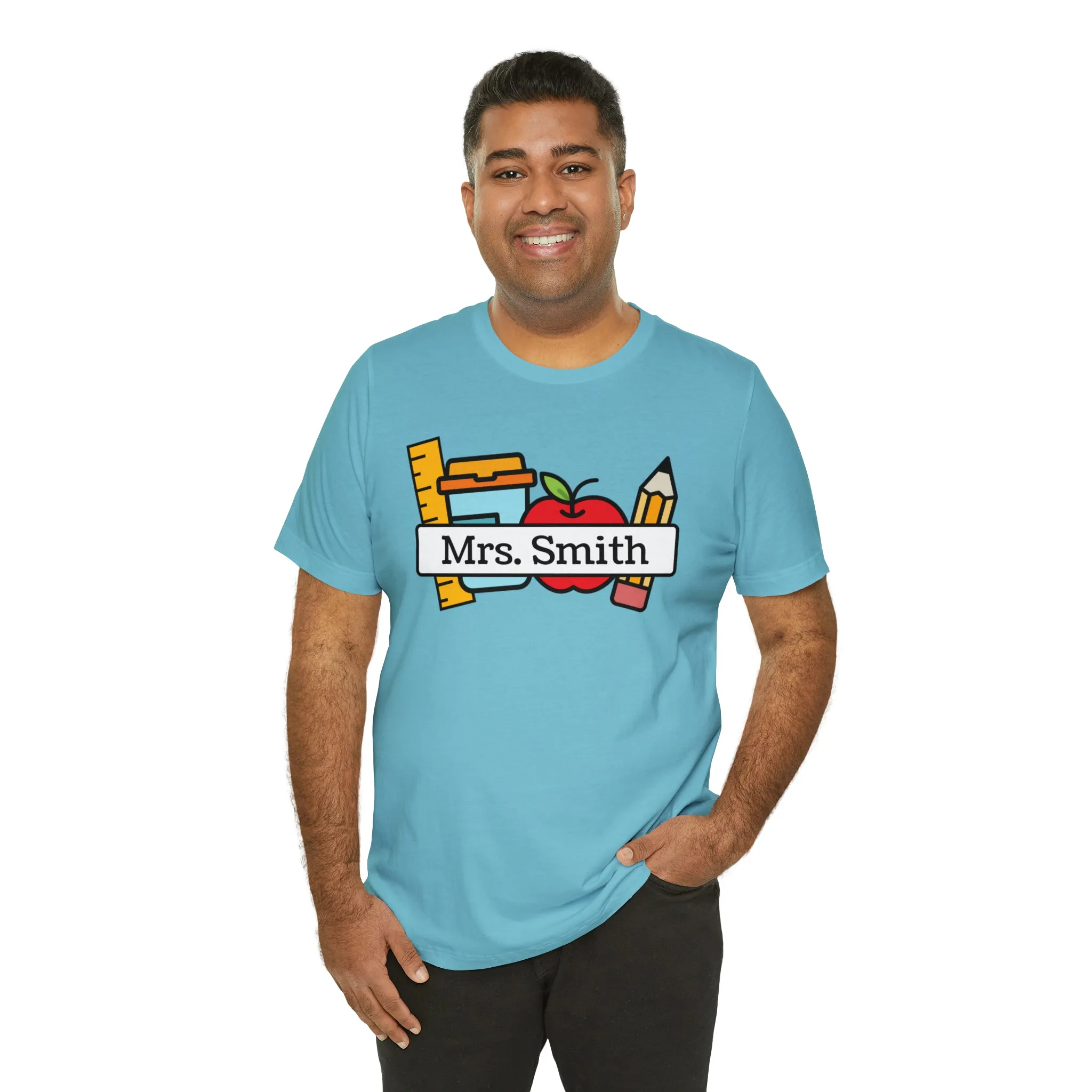 CUSTOM Teacher Personalized T-Shirt | Teacher's School Supplies Tee |  Bella Canvas 3001 Unisex | School Days Short Sleeve Tshirt