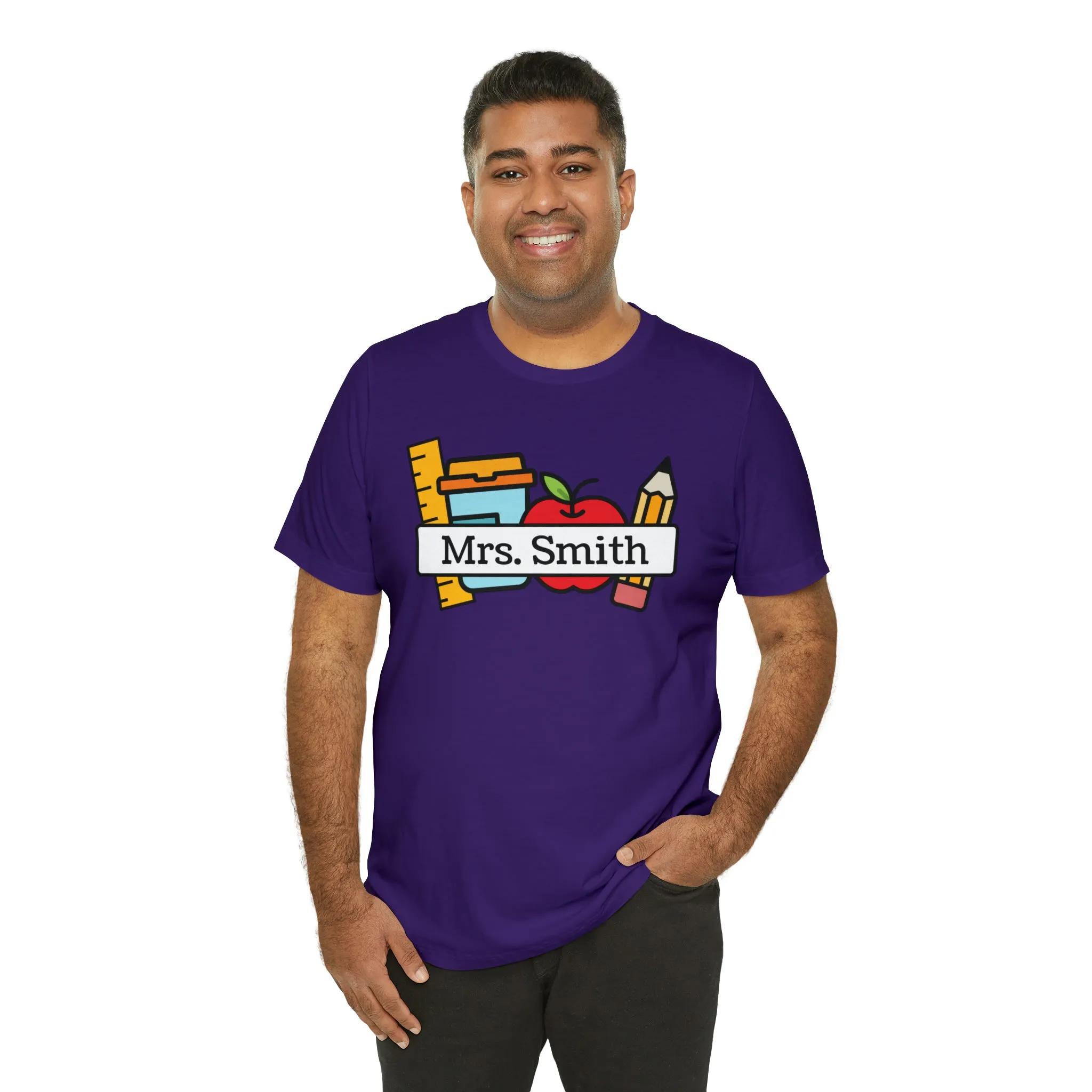CUSTOM Teacher Personalized T-Shirt | Teacher's School Supplies Tee |  Bella Canvas 3001 Unisex | School Days Short Sleeve Tshirt