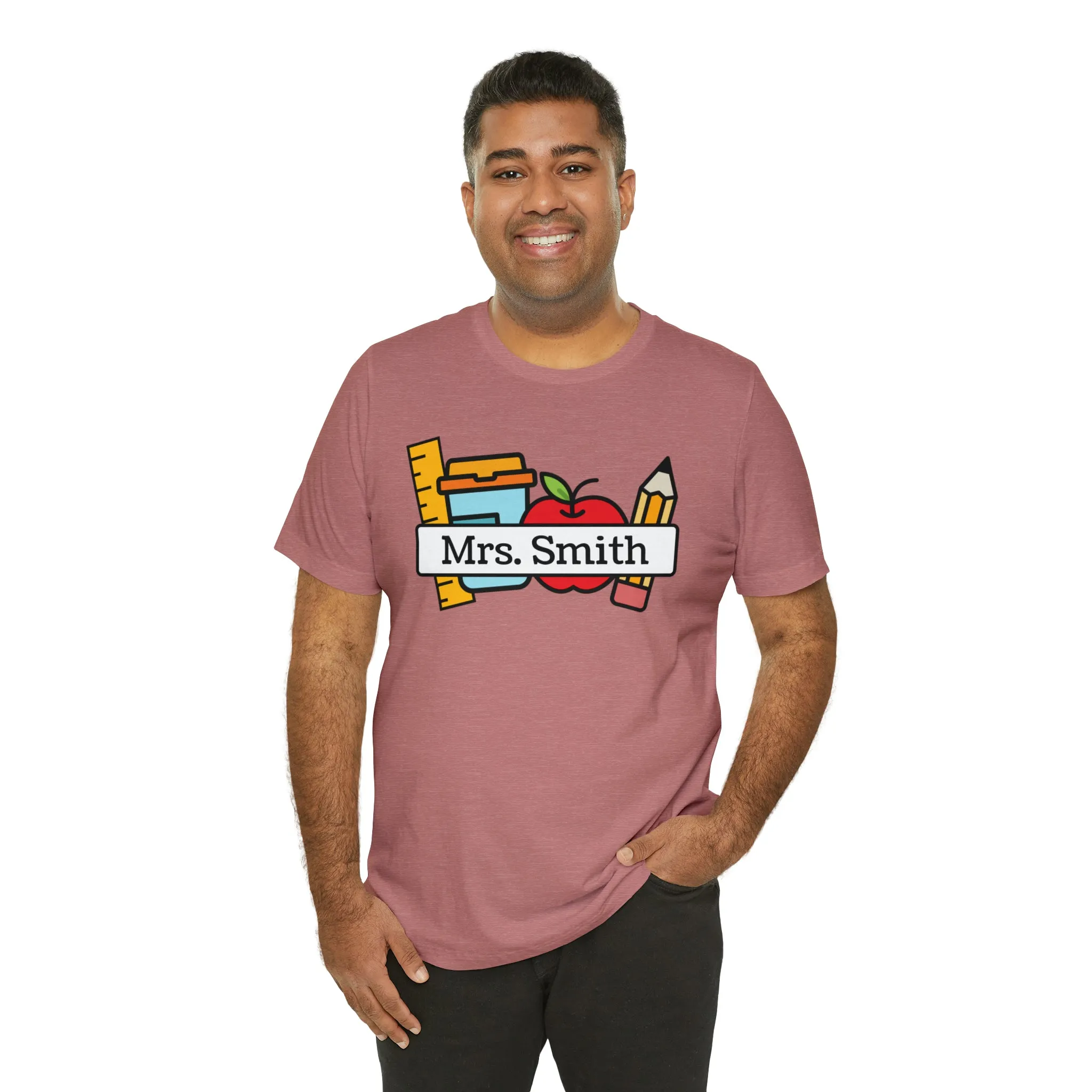 CUSTOM Teacher Personalized T-Shirt | Teacher's School Supplies Tee |  Bella Canvas 3001 Unisex | School Days Short Sleeve Tshirt
