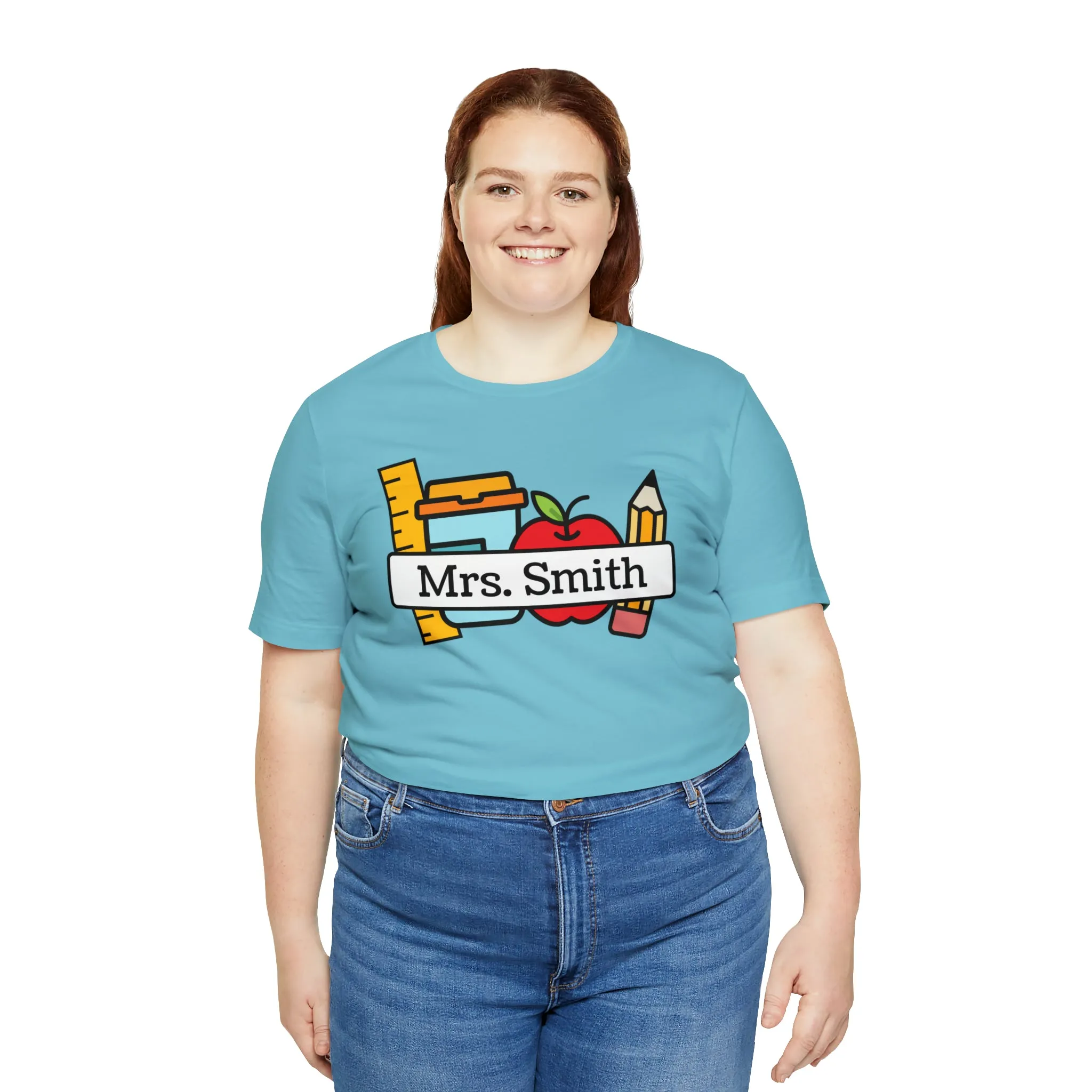 CUSTOM Teacher Personalized T-Shirt | Teacher's School Supplies Tee |  Bella Canvas 3001 Unisex | School Days Short Sleeve Tshirt