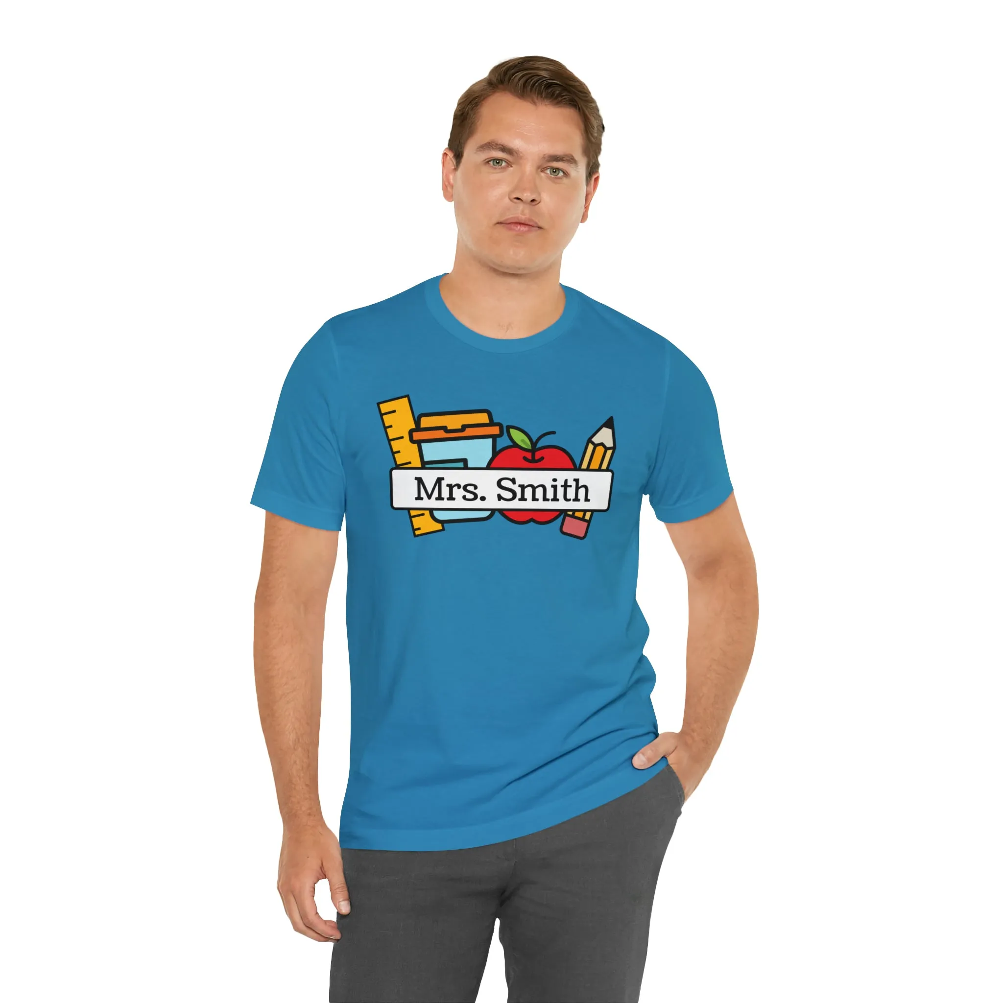 CUSTOM Teacher Personalized T-Shirt | Teacher's School Supplies Tee |  Bella Canvas 3001 Unisex | School Days Short Sleeve Tshirt
