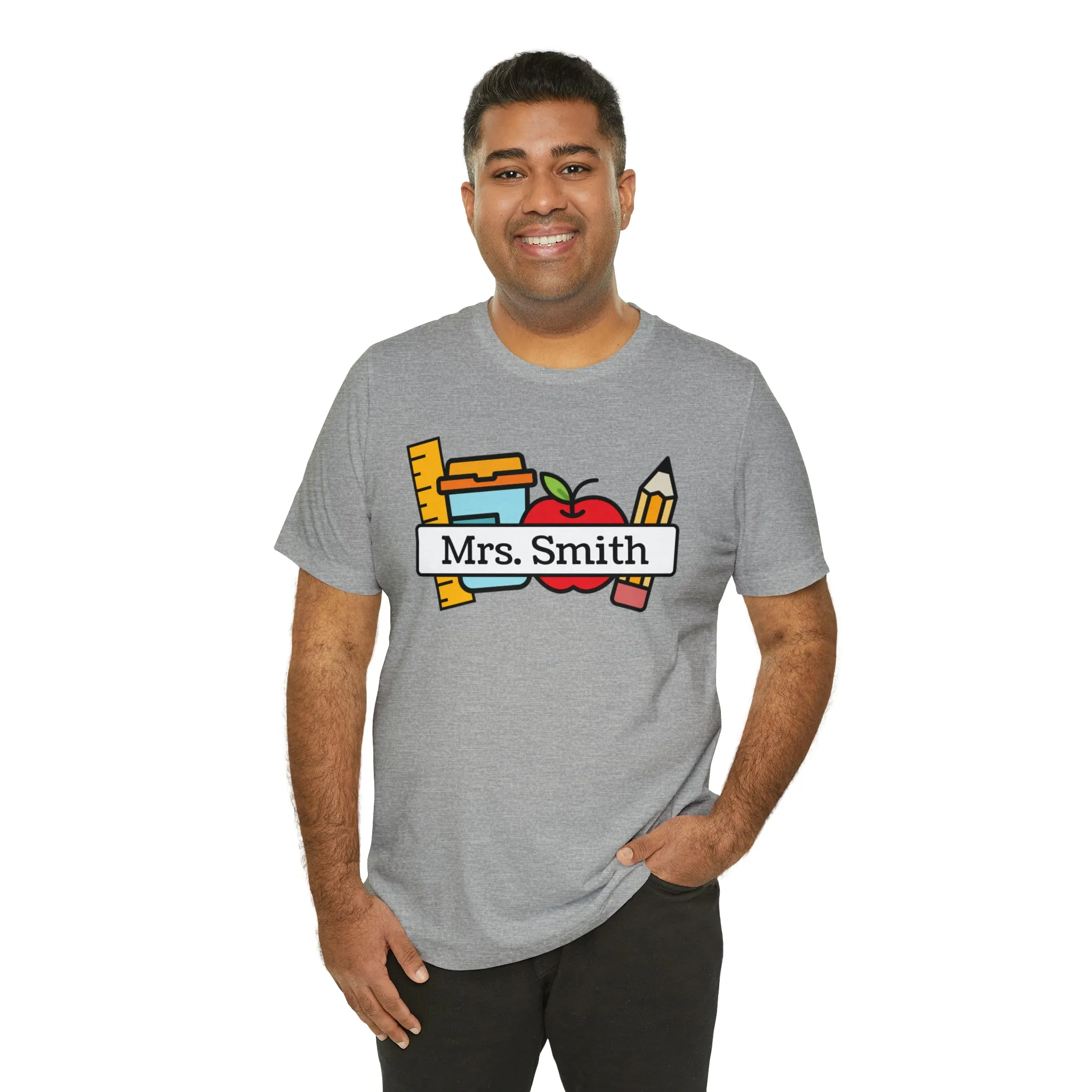 CUSTOM Teacher Personalized T-Shirt | Teacher's School Supplies Tee |  Bella Canvas 3001 Unisex | School Days Short Sleeve Tshirt