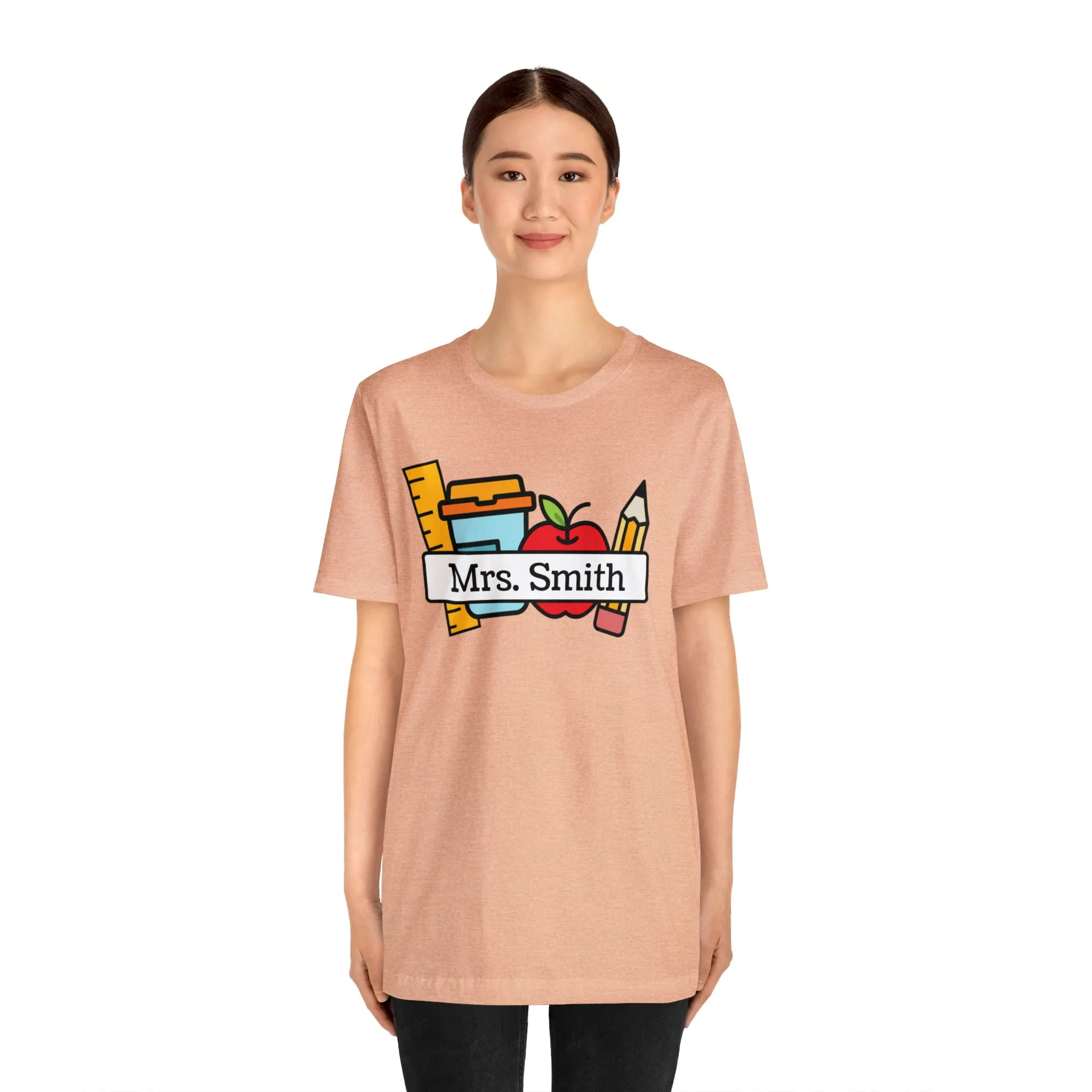CUSTOM Teacher Personalized T-Shirt | Teacher's School Supplies Tee |  Bella Canvas 3001 Unisex | School Days Short Sleeve Tshirt