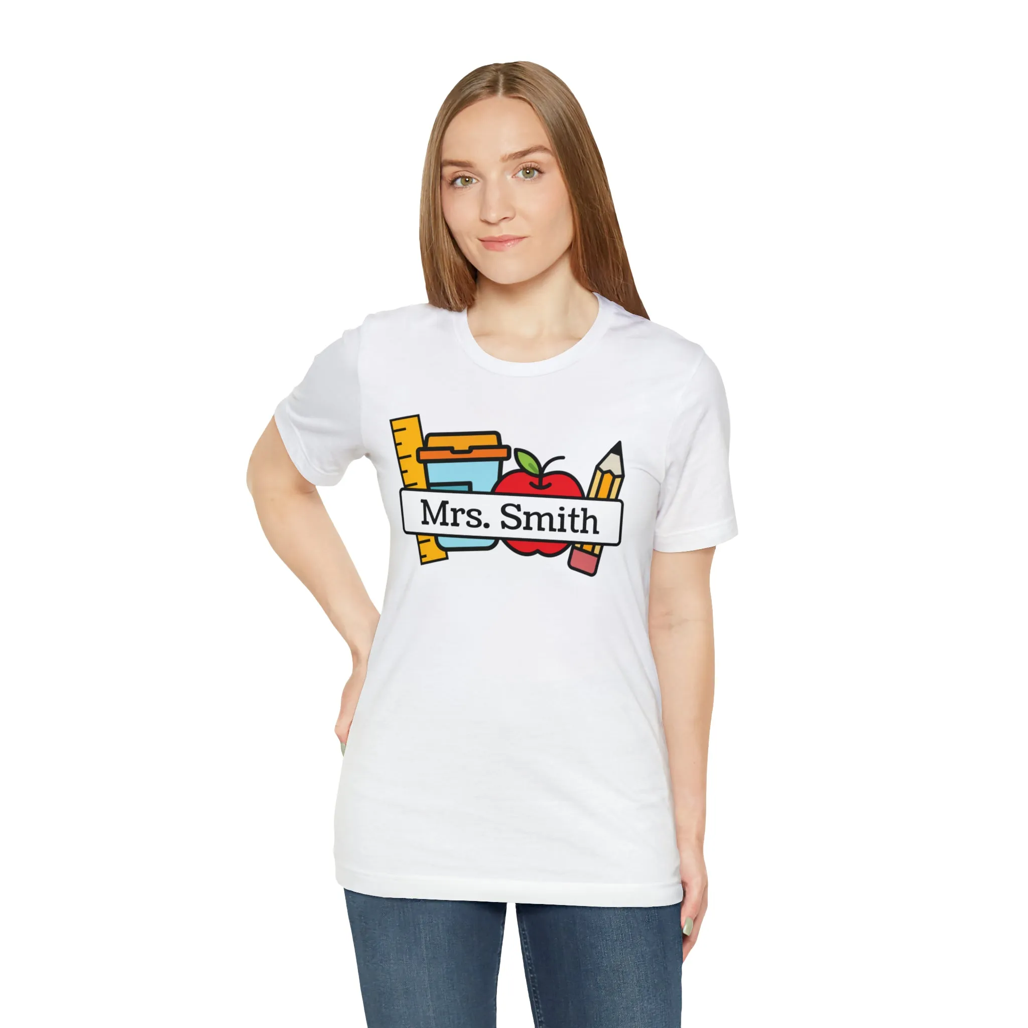 CUSTOM Teacher Personalized T-Shirt | Teacher's School Supplies Tee |  Bella Canvas 3001 Unisex | School Days Short Sleeve Tshirt
