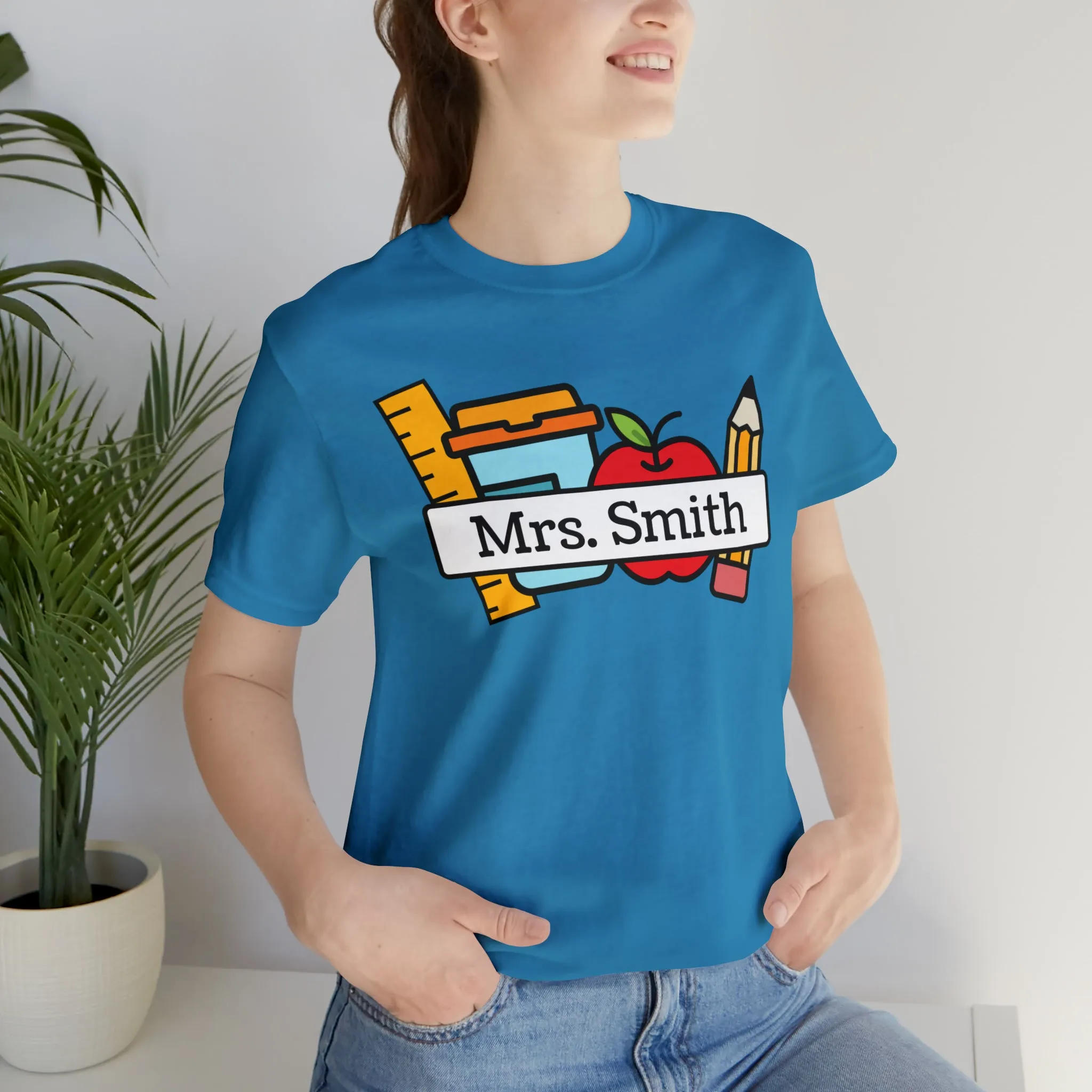 CUSTOM Teacher Personalized T-Shirt | Teacher's School Supplies Tee |  Bella Canvas 3001 Unisex | School Days Short Sleeve Tshirt