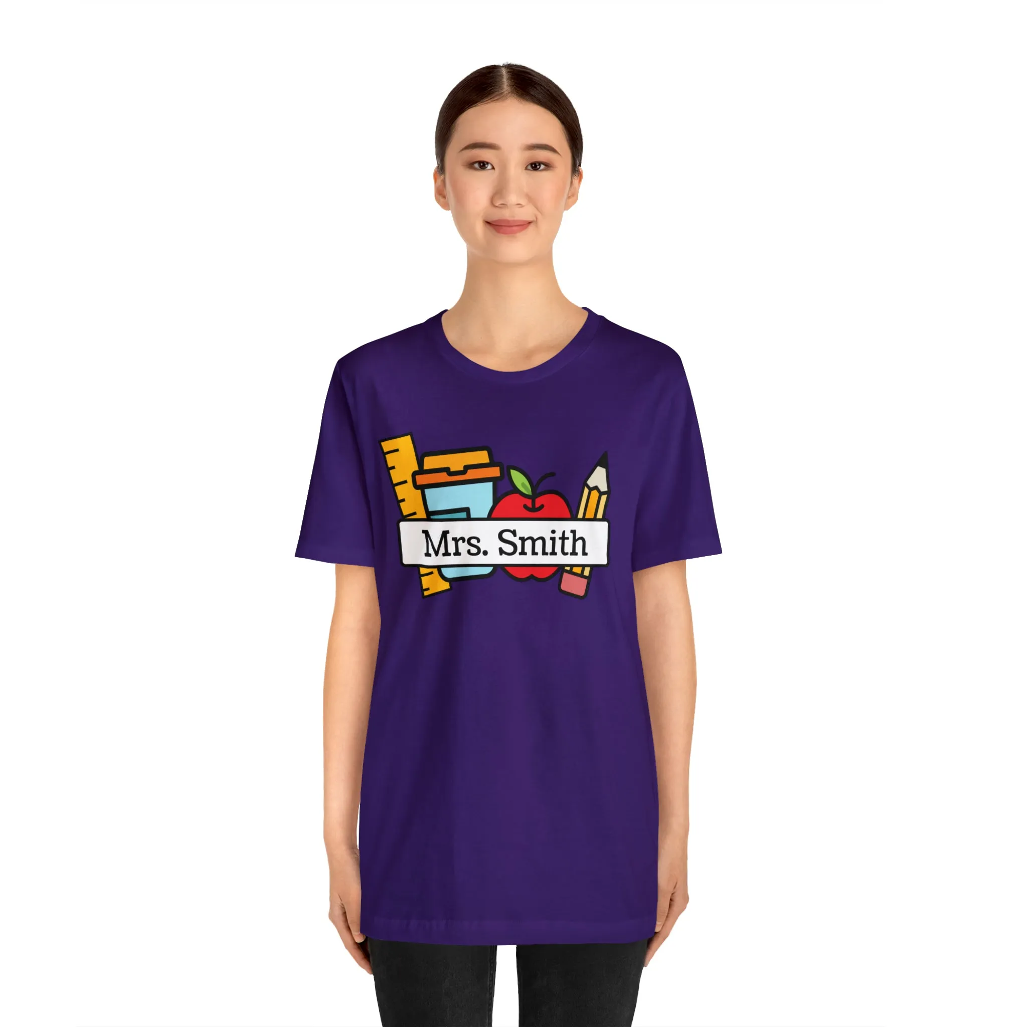 CUSTOM Teacher Personalized T-Shirt | Teacher's School Supplies Tee |  Bella Canvas 3001 Unisex | School Days Short Sleeve Tshirt