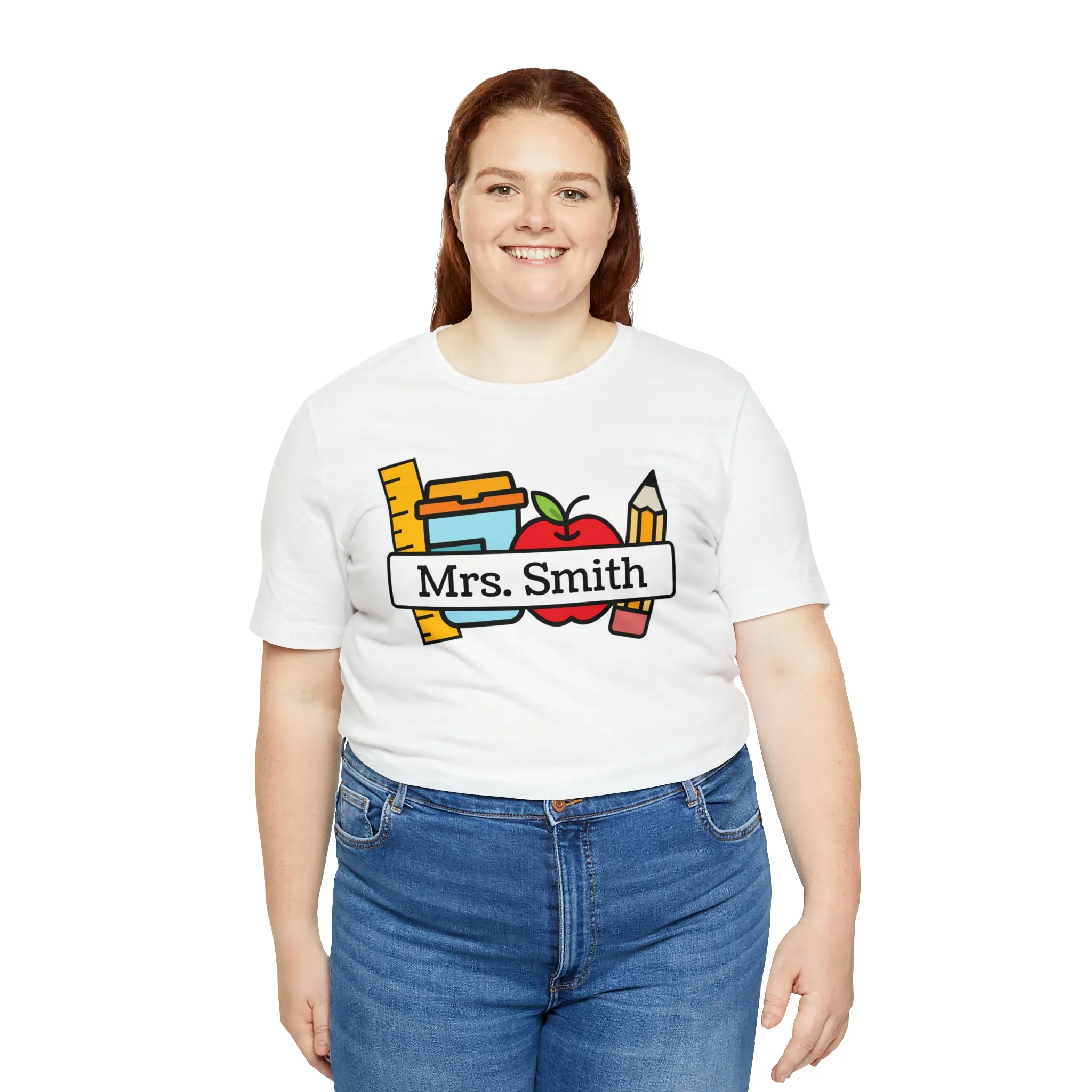 CUSTOM Teacher Personalized T-Shirt | Teacher's School Supplies Tee |  Bella Canvas 3001 Unisex | School Days Short Sleeve Tshirt