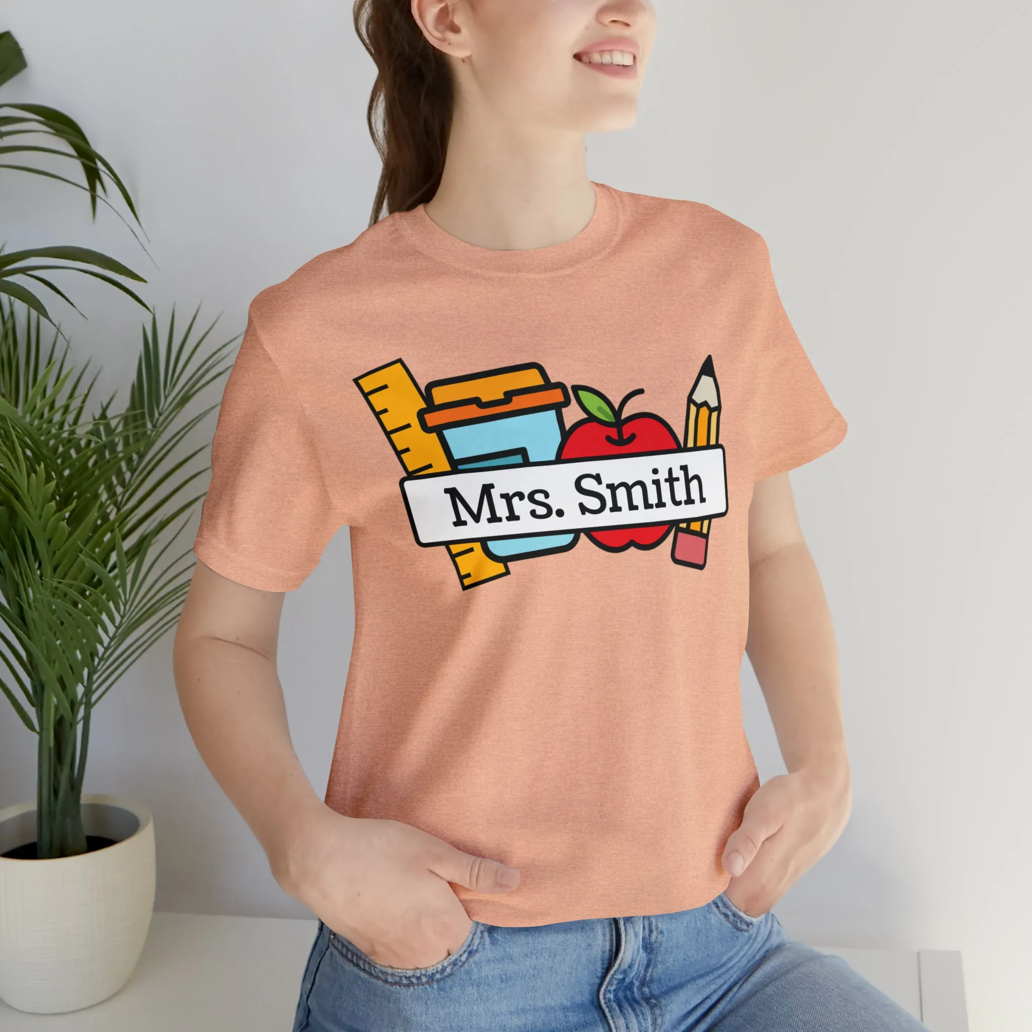 CUSTOM Teacher Personalized T-Shirt | Teacher's School Supplies Tee |  Bella Canvas 3001 Unisex | School Days Short Sleeve Tshirt