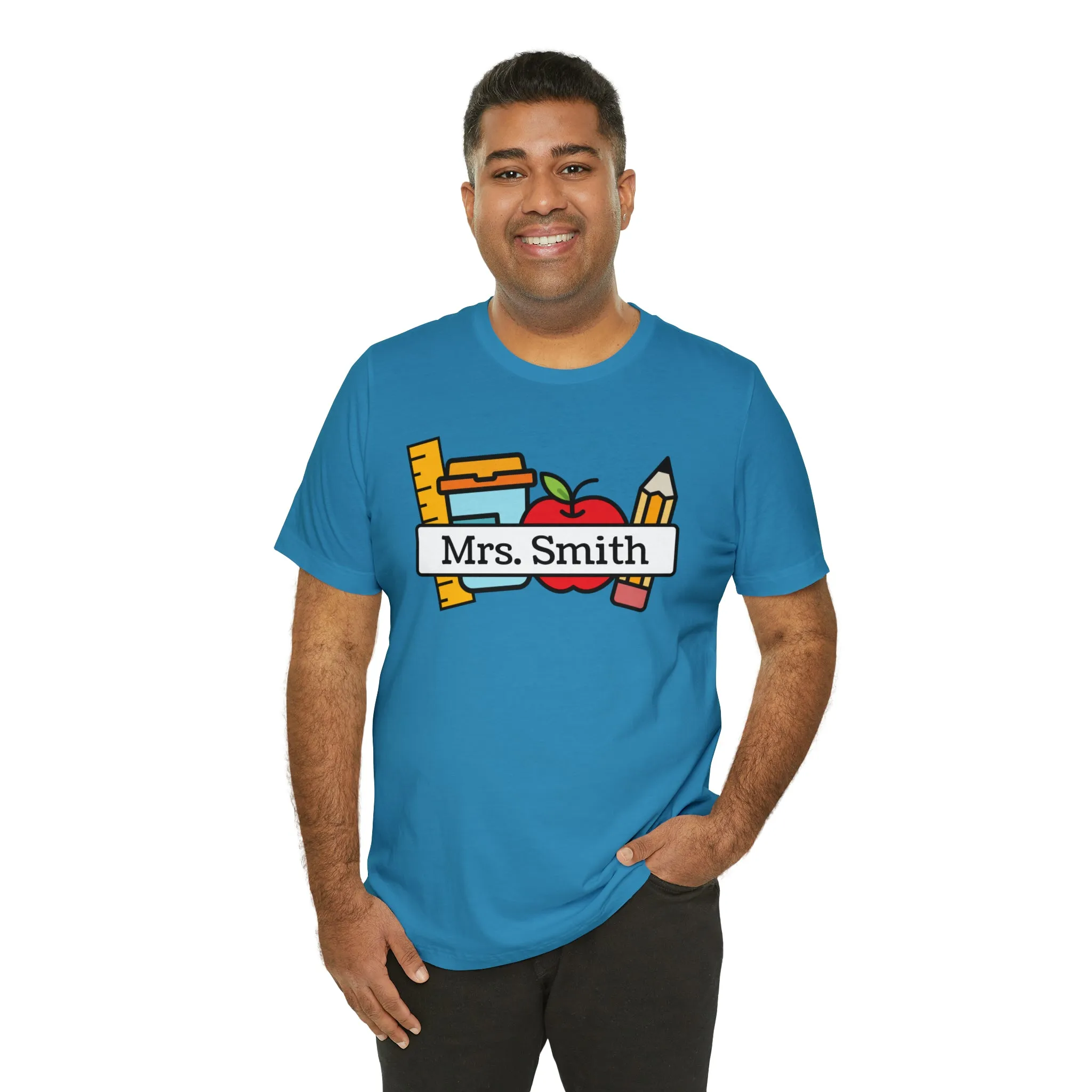 CUSTOM Teacher Personalized T-Shirt | Teacher's School Supplies Tee |  Bella Canvas 3001 Unisex | School Days Short Sleeve Tshirt