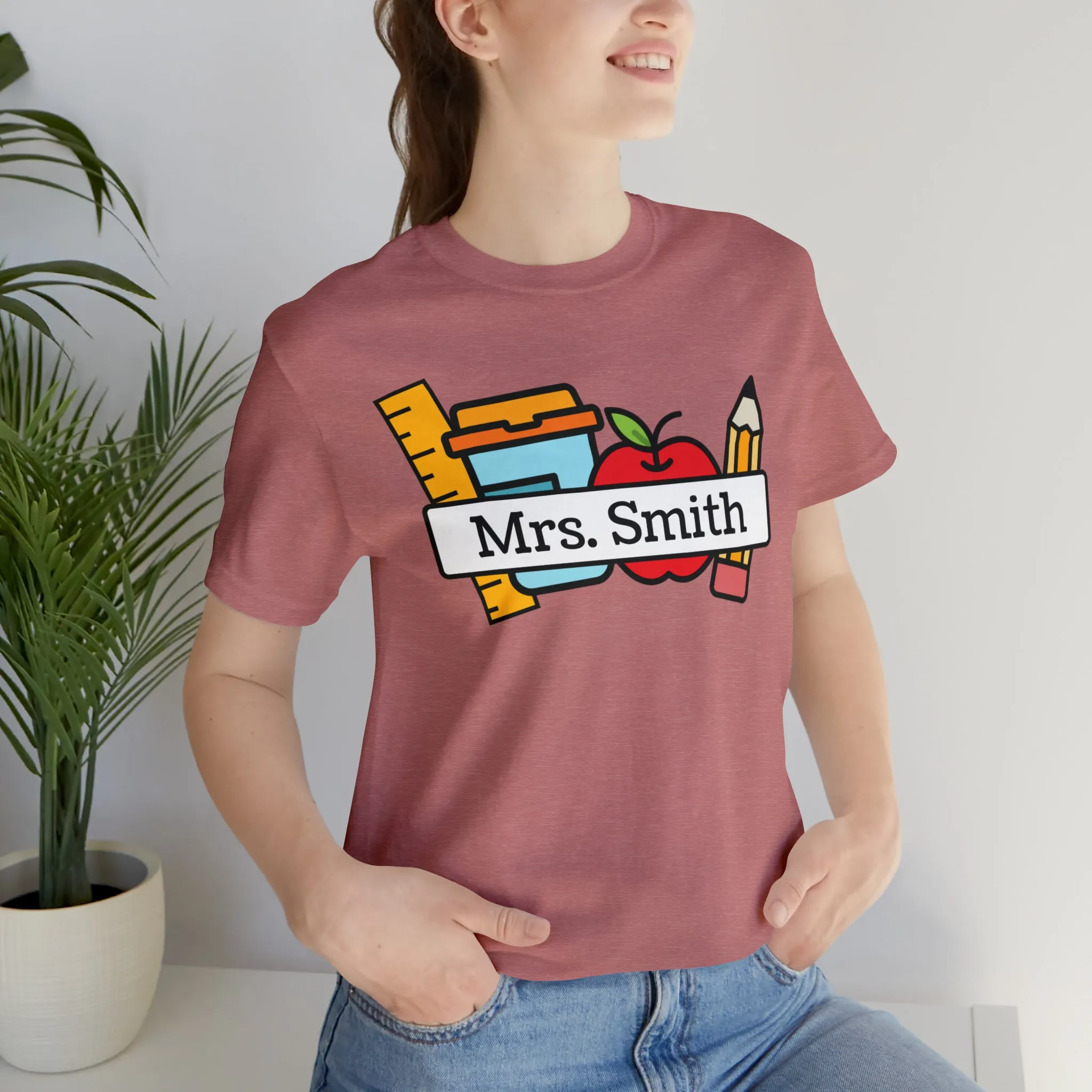 CUSTOM Teacher Personalized T-Shirt | Teacher's School Supplies Tee |  Bella Canvas 3001 Unisex | School Days Short Sleeve Tshirt