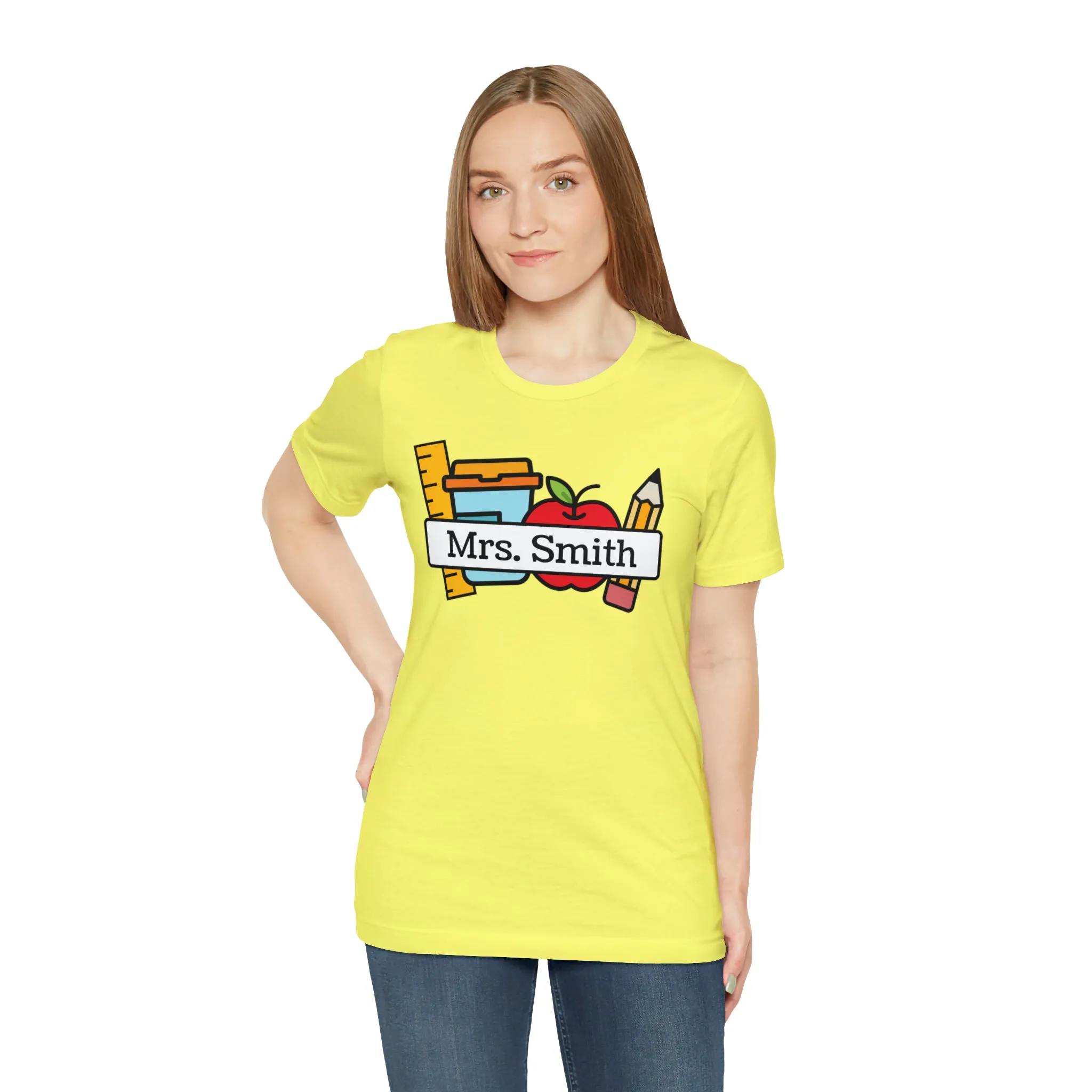 CUSTOM Teacher Personalized T-Shirt | Teacher's School Supplies Tee |  Bella Canvas 3001 Unisex | School Days Short Sleeve Tshirt