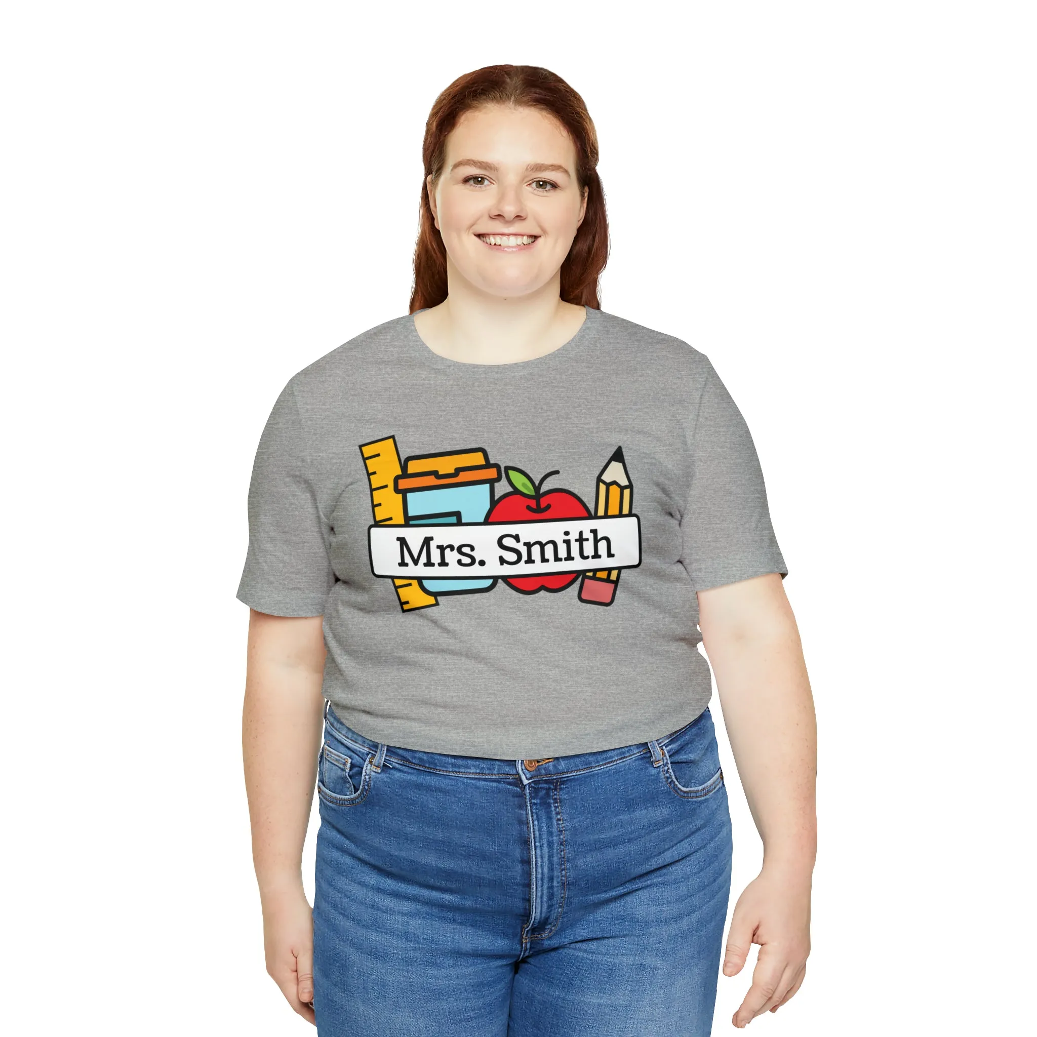 CUSTOM Teacher Personalized T-Shirt | Teacher's School Supplies Tee |  Bella Canvas 3001 Unisex | School Days Short Sleeve Tshirt