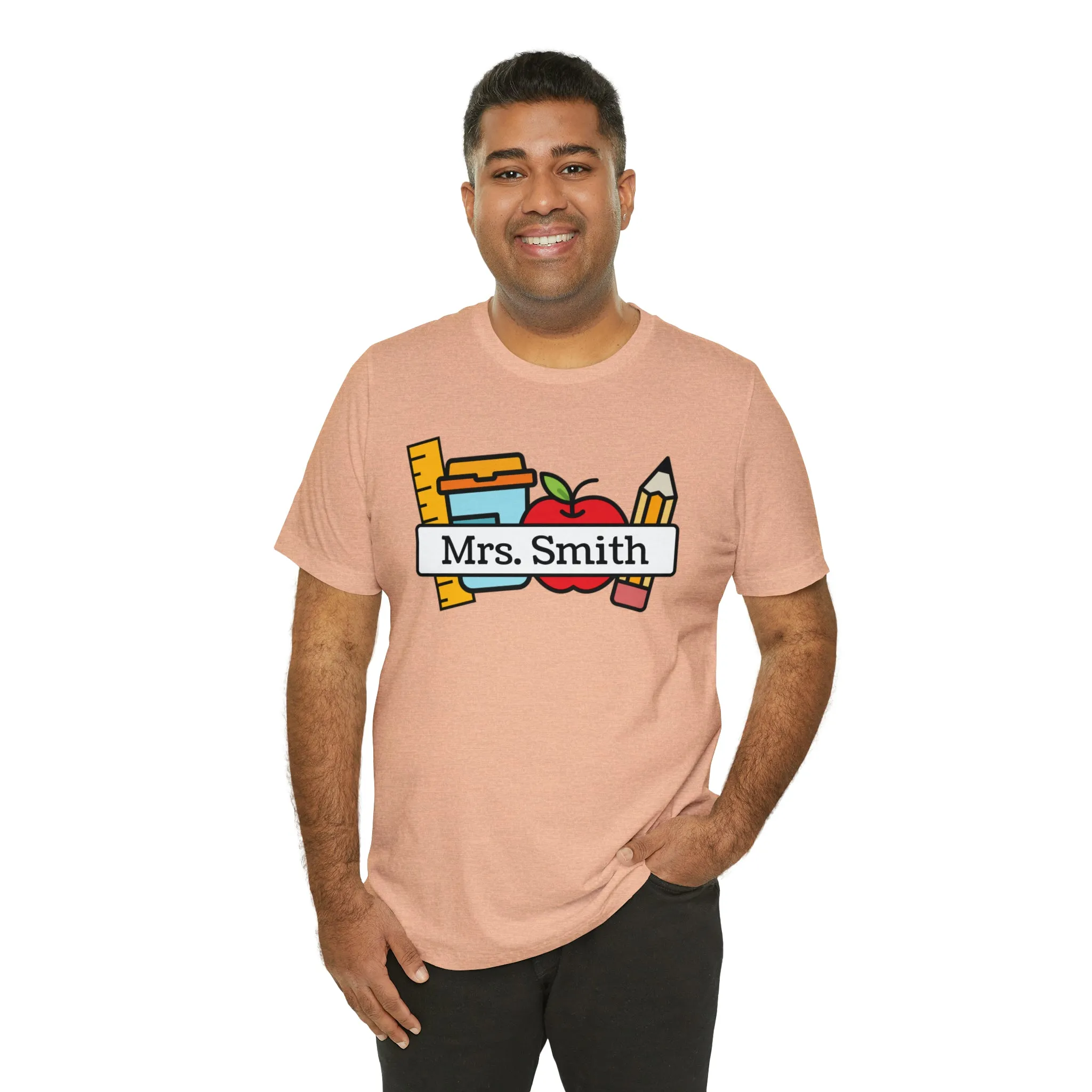 CUSTOM Teacher Personalized T-Shirt | Teacher's School Supplies Tee |  Bella Canvas 3001 Unisex | School Days Short Sleeve Tshirt