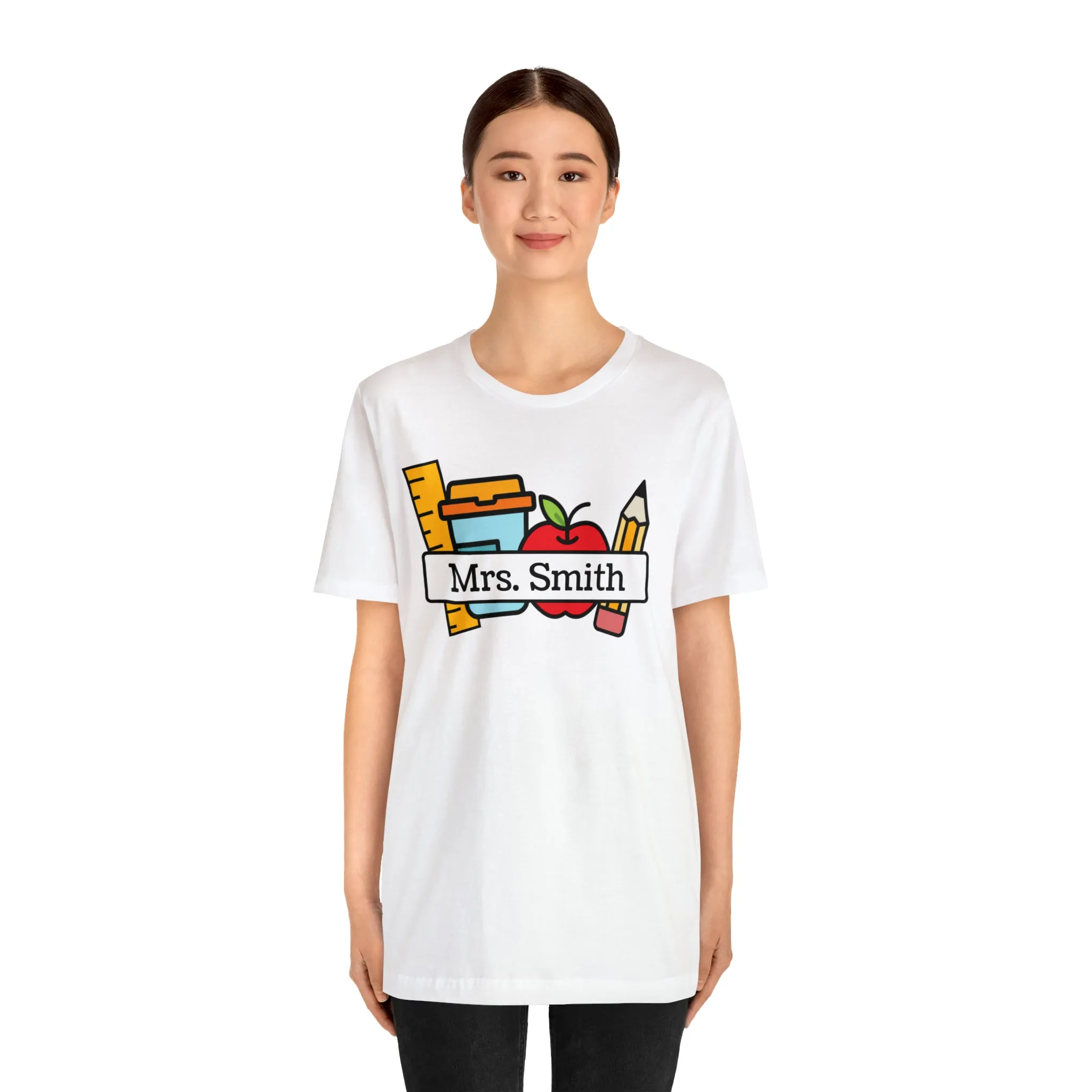 CUSTOM Teacher Personalized T-Shirt | Teacher's School Supplies Tee |  Bella Canvas 3001 Unisex | School Days Short Sleeve Tshirt