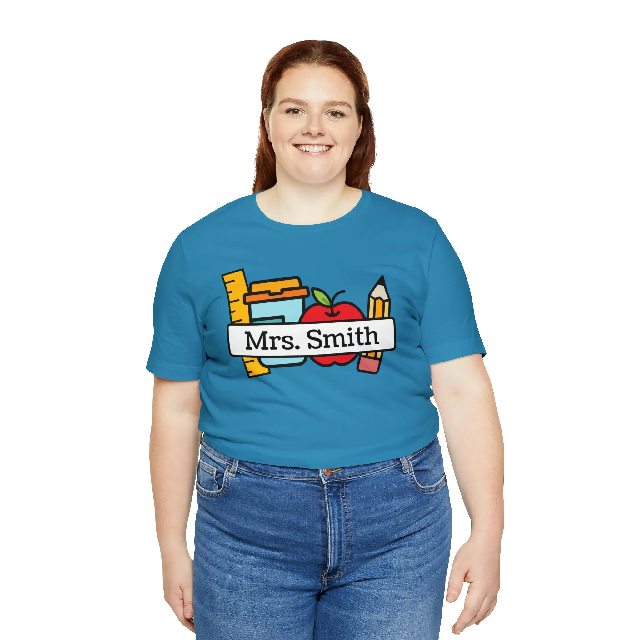 CUSTOM Teacher Personalized T-Shirt | Teacher's School Supplies Tee |  Bella Canvas 3001 Unisex | School Days Short Sleeve Tshirt