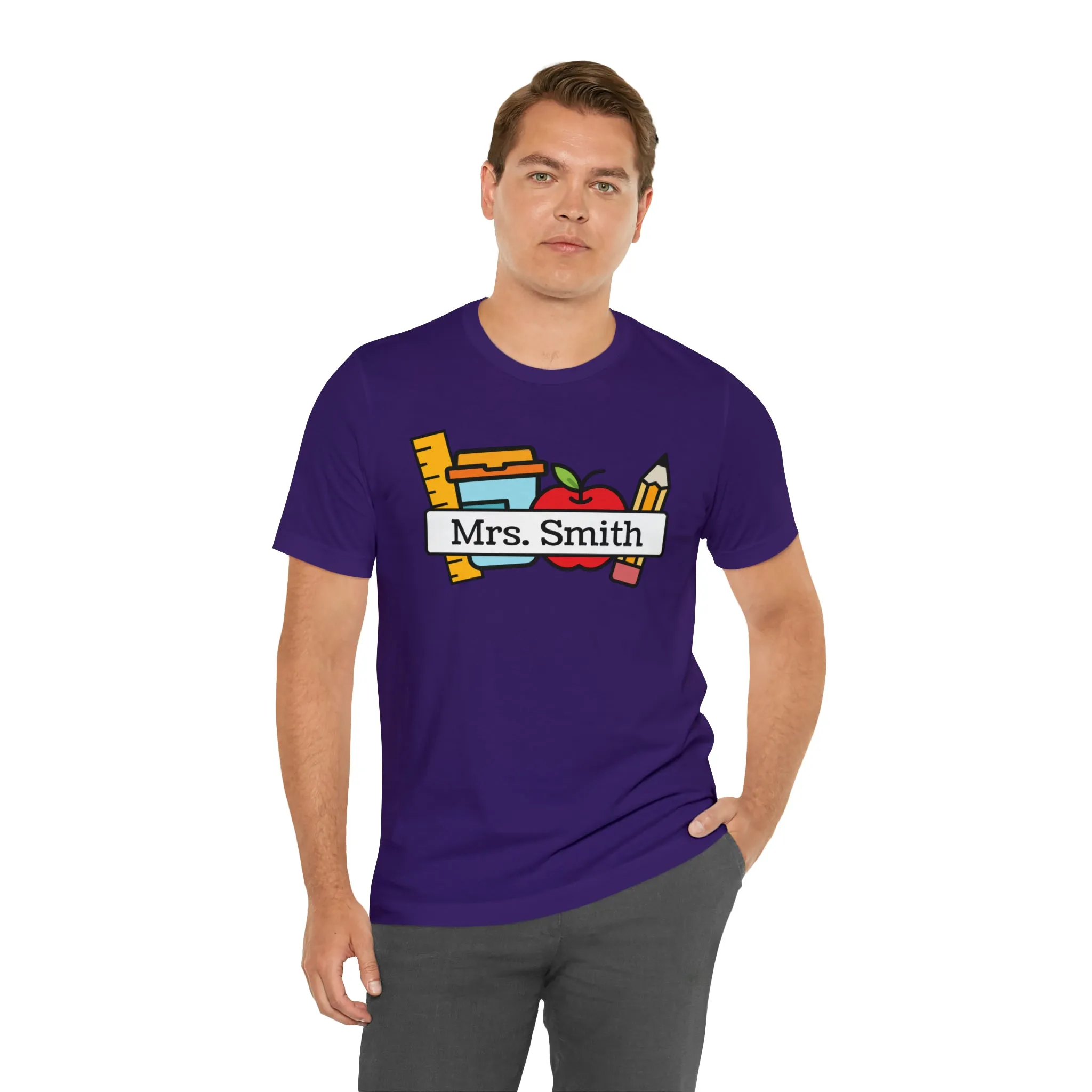 CUSTOM Teacher Personalized T-Shirt | Teacher's School Supplies Tee |  Bella Canvas 3001 Unisex | School Days Short Sleeve Tshirt