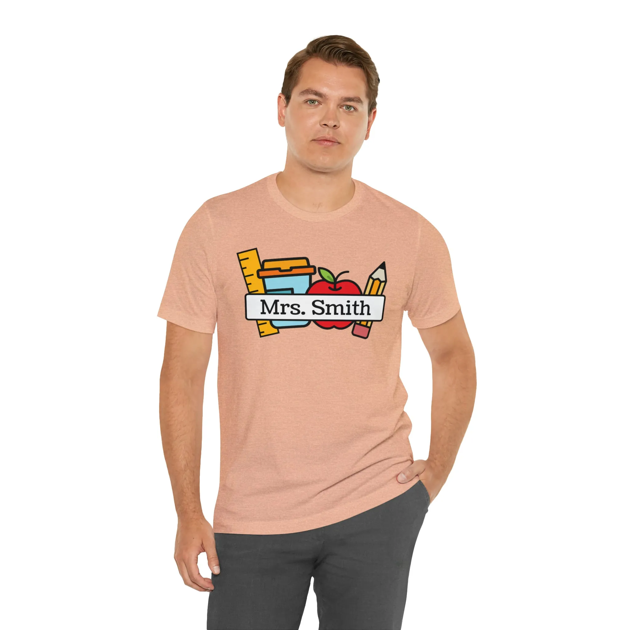 CUSTOM Teacher Personalized T-Shirt | Teacher's School Supplies Tee |  Bella Canvas 3001 Unisex | School Days Short Sleeve Tshirt