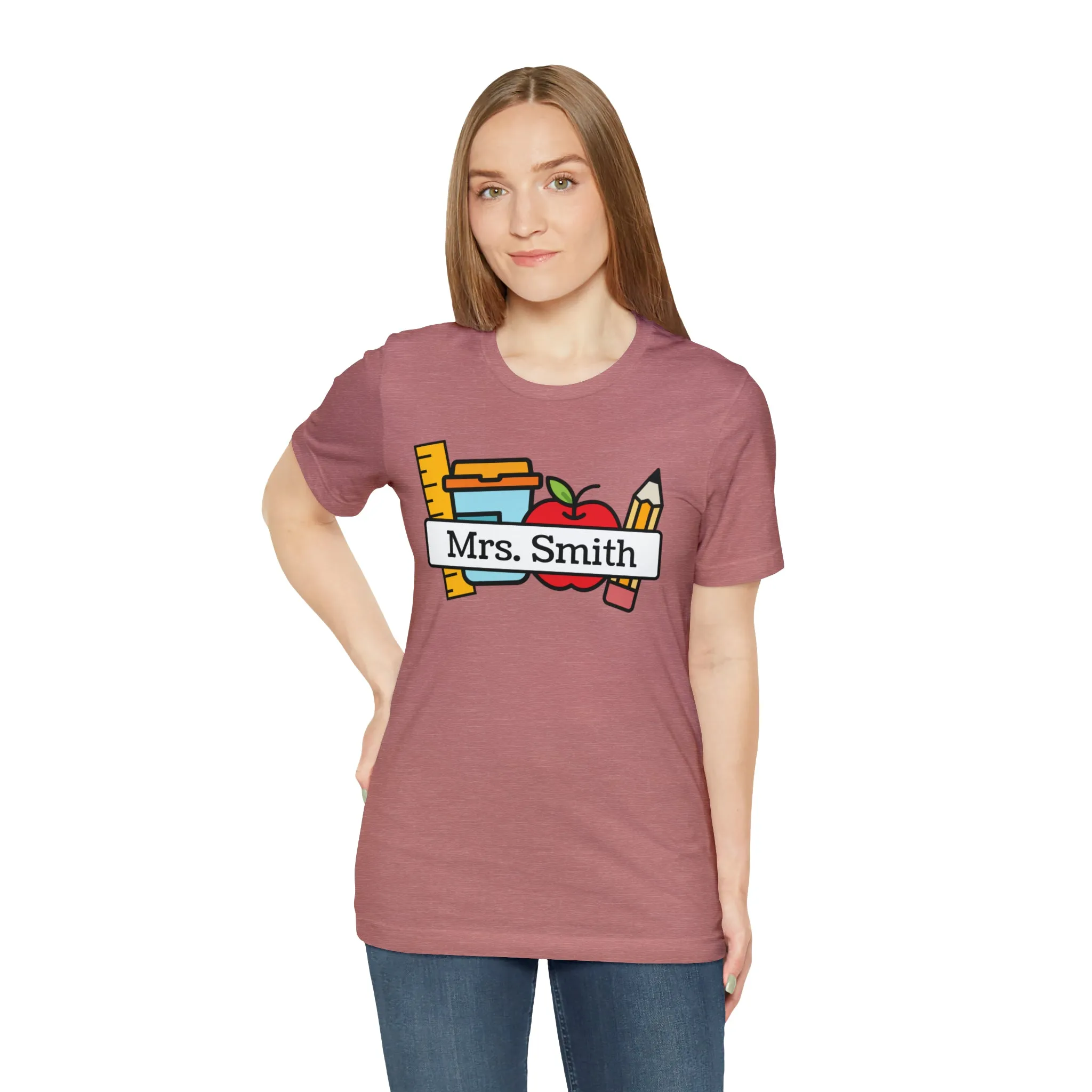 CUSTOM Teacher Personalized T-Shirt | Teacher's School Supplies Tee |  Bella Canvas 3001 Unisex | School Days Short Sleeve Tshirt