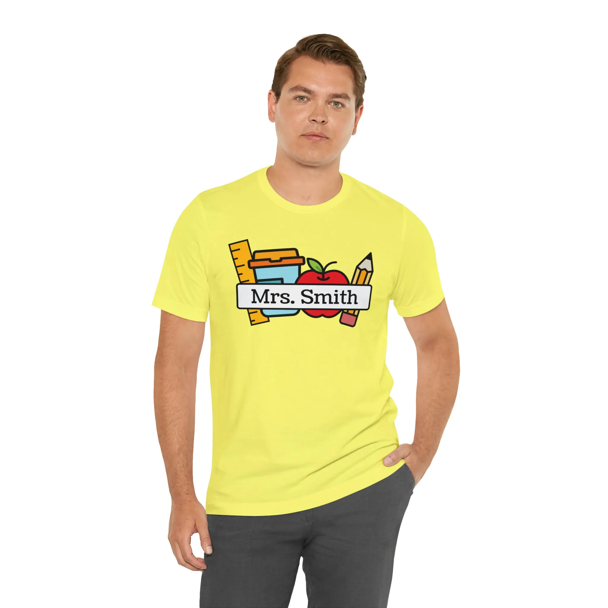 CUSTOM Teacher Personalized T-Shirt | Teacher's School Supplies Tee |  Bella Canvas 3001 Unisex | School Days Short Sleeve Tshirt