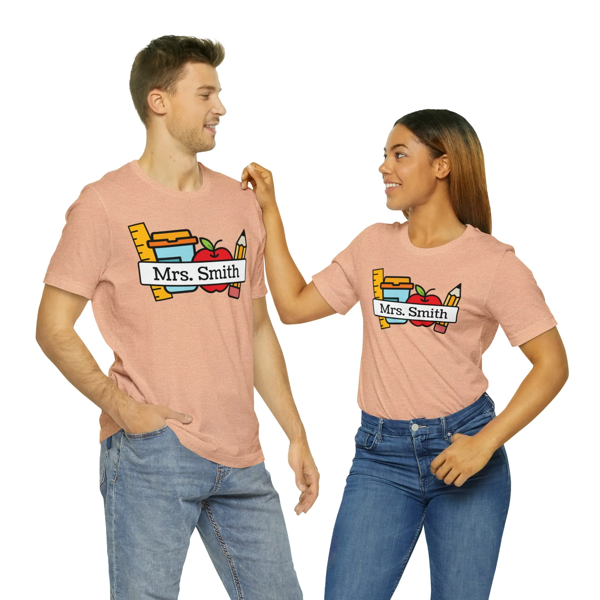 CUSTOM Teacher Personalized T-Shirt | Teacher's School Supplies Tee |  Bella Canvas 3001 Unisex | School Days Short Sleeve Tshirt