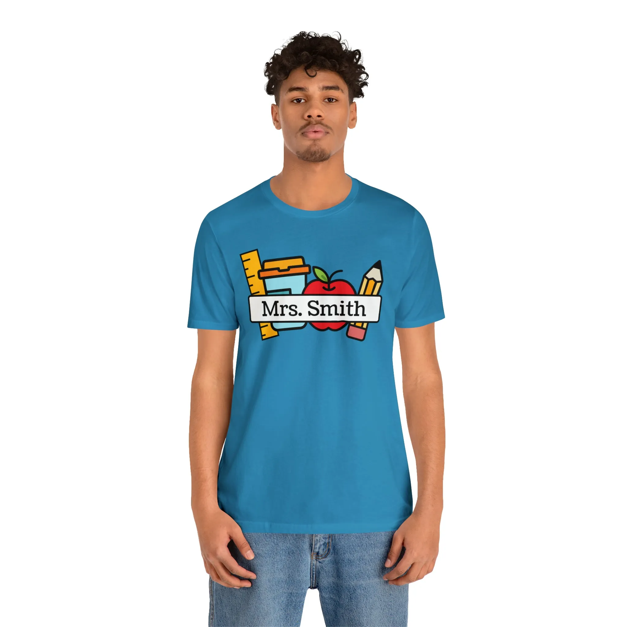 CUSTOM Teacher Personalized T-Shirt | Teacher's School Supplies Tee |  Bella Canvas 3001 Unisex | School Days Short Sleeve Tshirt