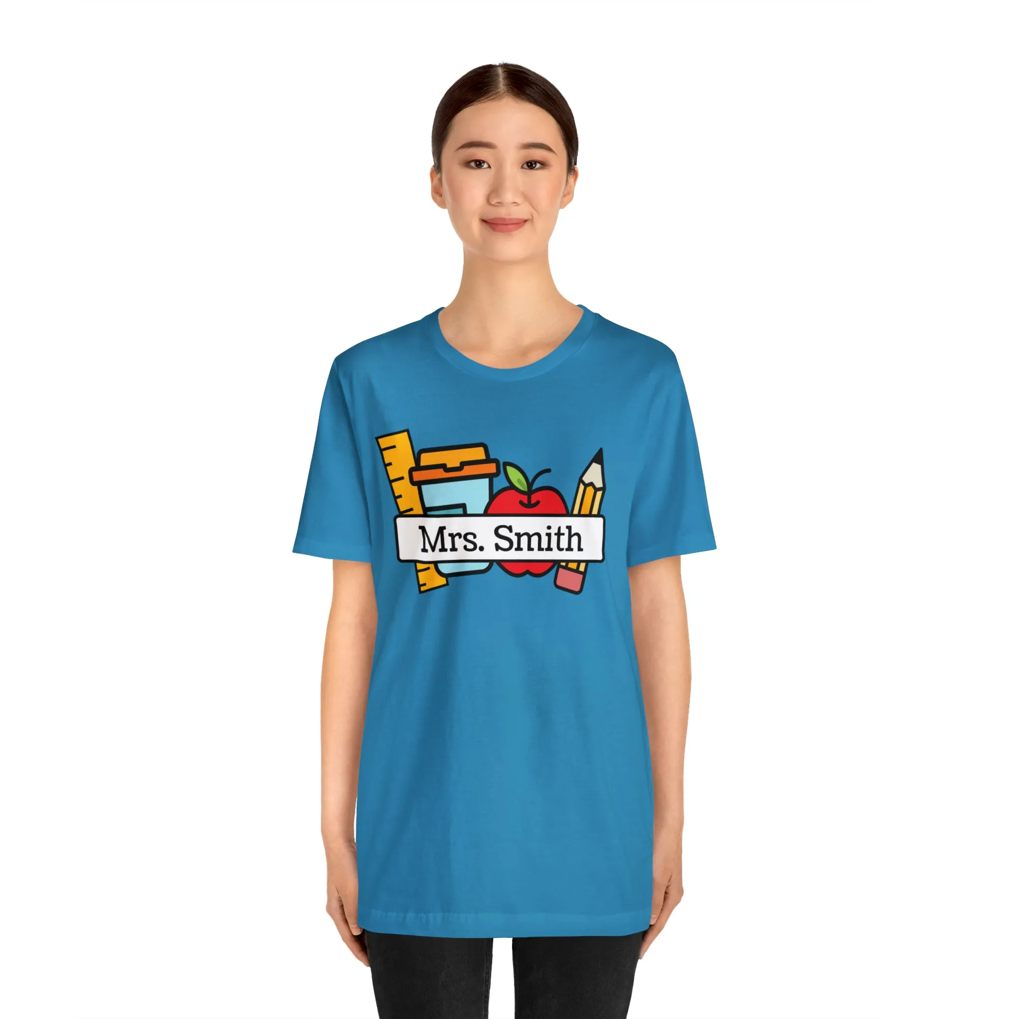 CUSTOM Teacher Personalized T-Shirt | Teacher's School Supplies Tee |  Bella Canvas 3001 Unisex | School Days Short Sleeve Tshirt