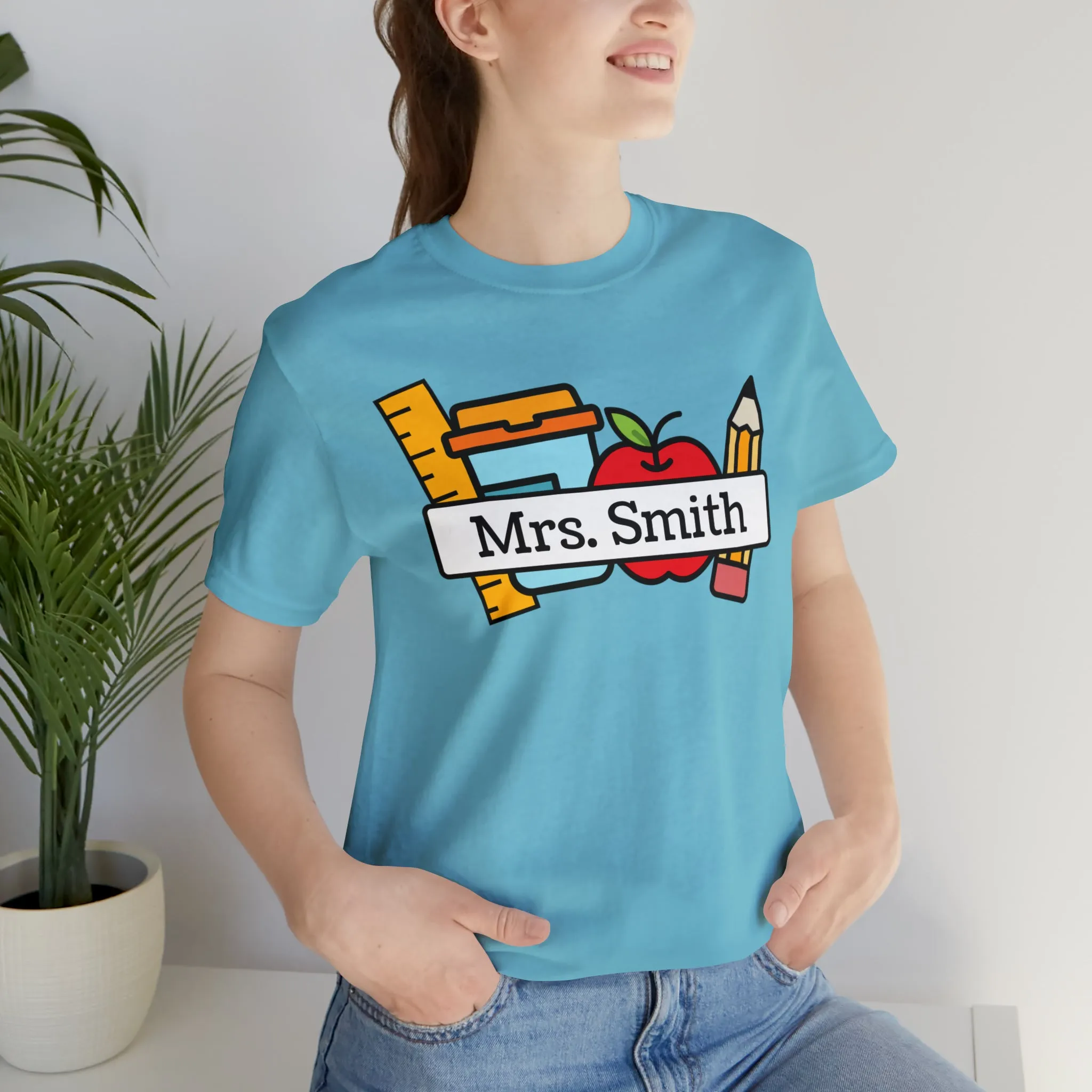 CUSTOM Teacher Personalized T-Shirt | Teacher's School Supplies Tee |  Bella Canvas 3001 Unisex | School Days Short Sleeve Tshirt