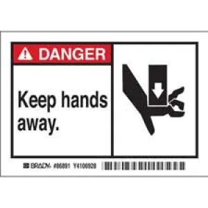 DANGER KEEP HANDS AWAY. Labels