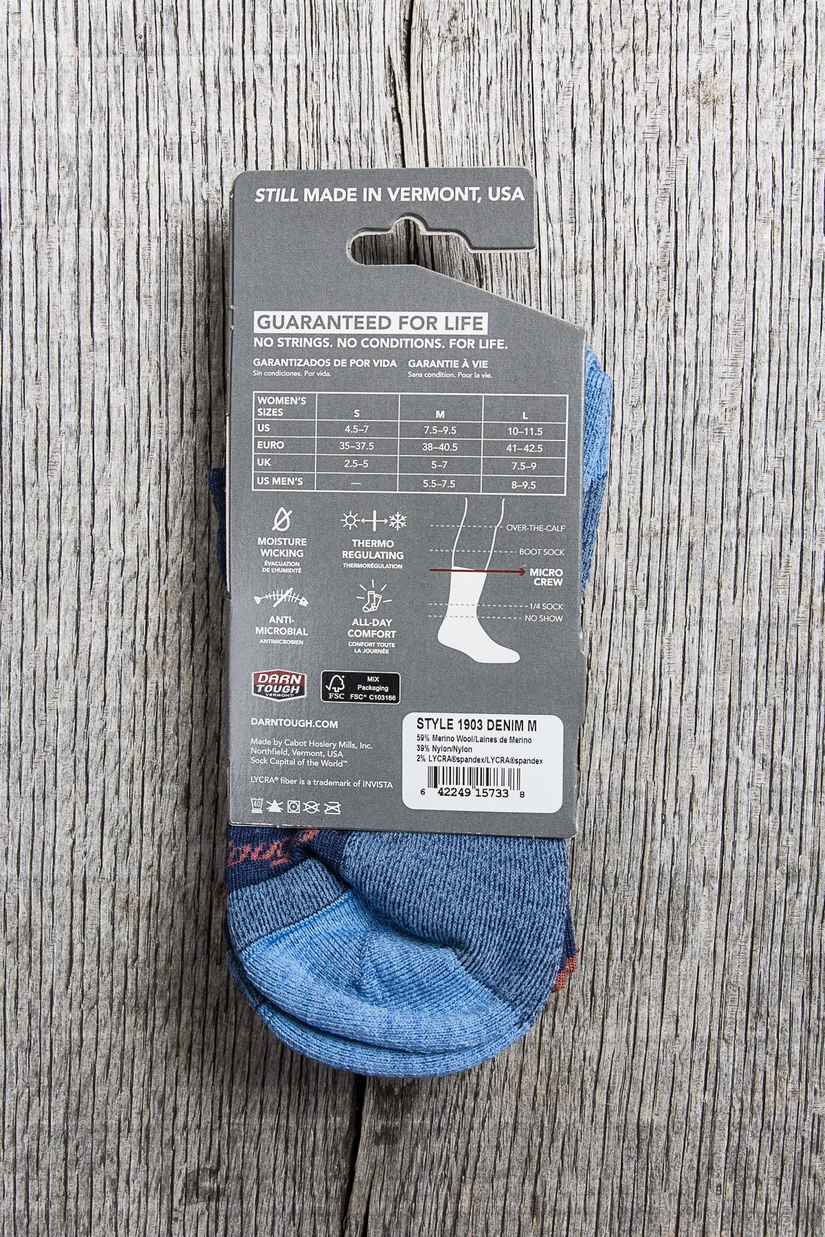 Darn Tough 1903 Denim Womens Wool Socks Hiker Micro Crew Sock Cushion